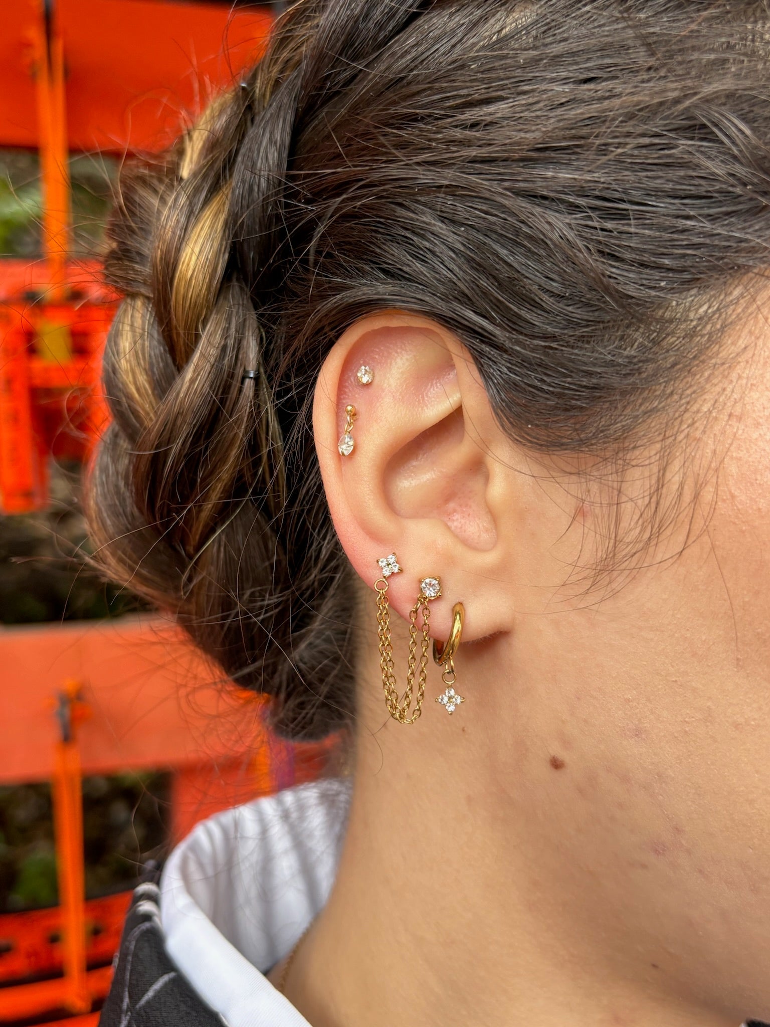 Composition d'oreilles avec piercings et boucles en acier inoxydable doré - Ordiajade