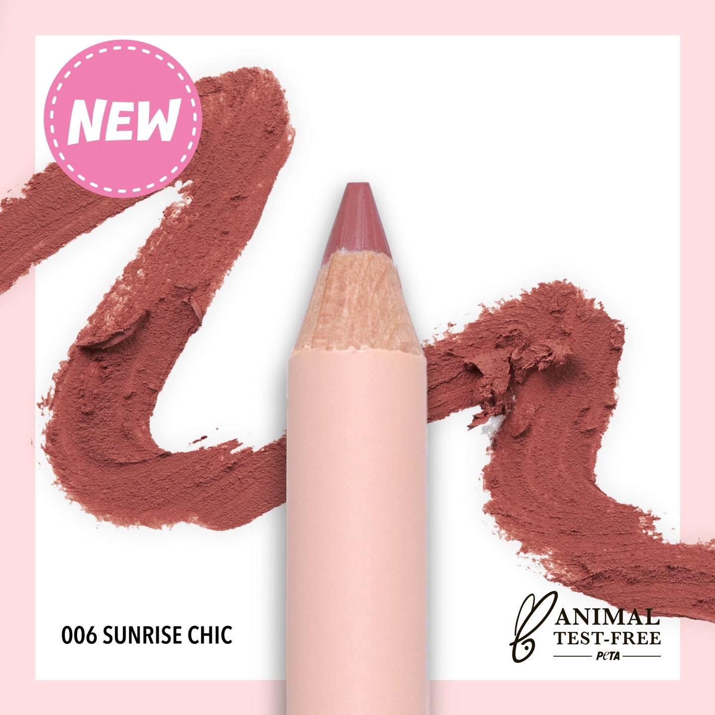Crayon à lèvres MOIRA Signature teinte 06 Sunrise Chic et sa trace de couleur - Ordiajade