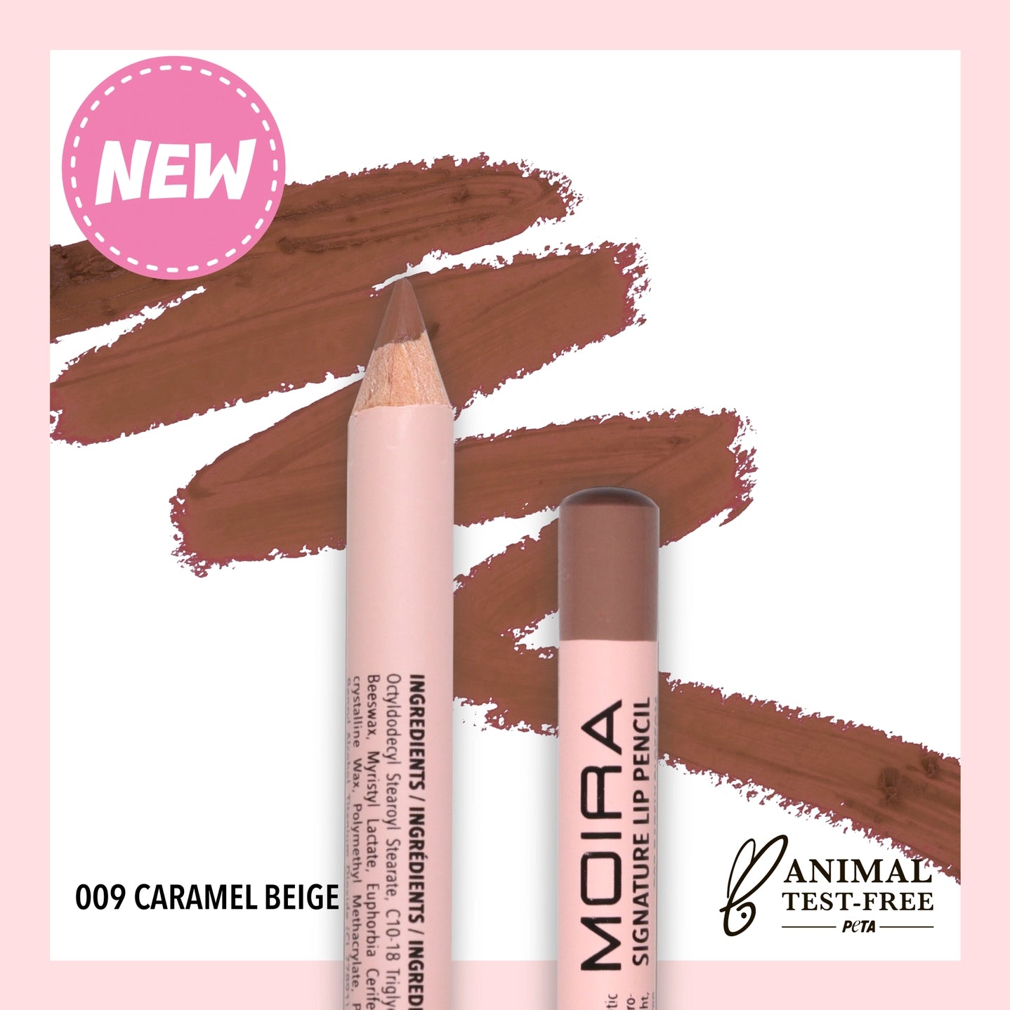 Crayon à lèvres MOIRA Signature teinte 09 Caramel Beige et sa trace de couleur - Ordiajade