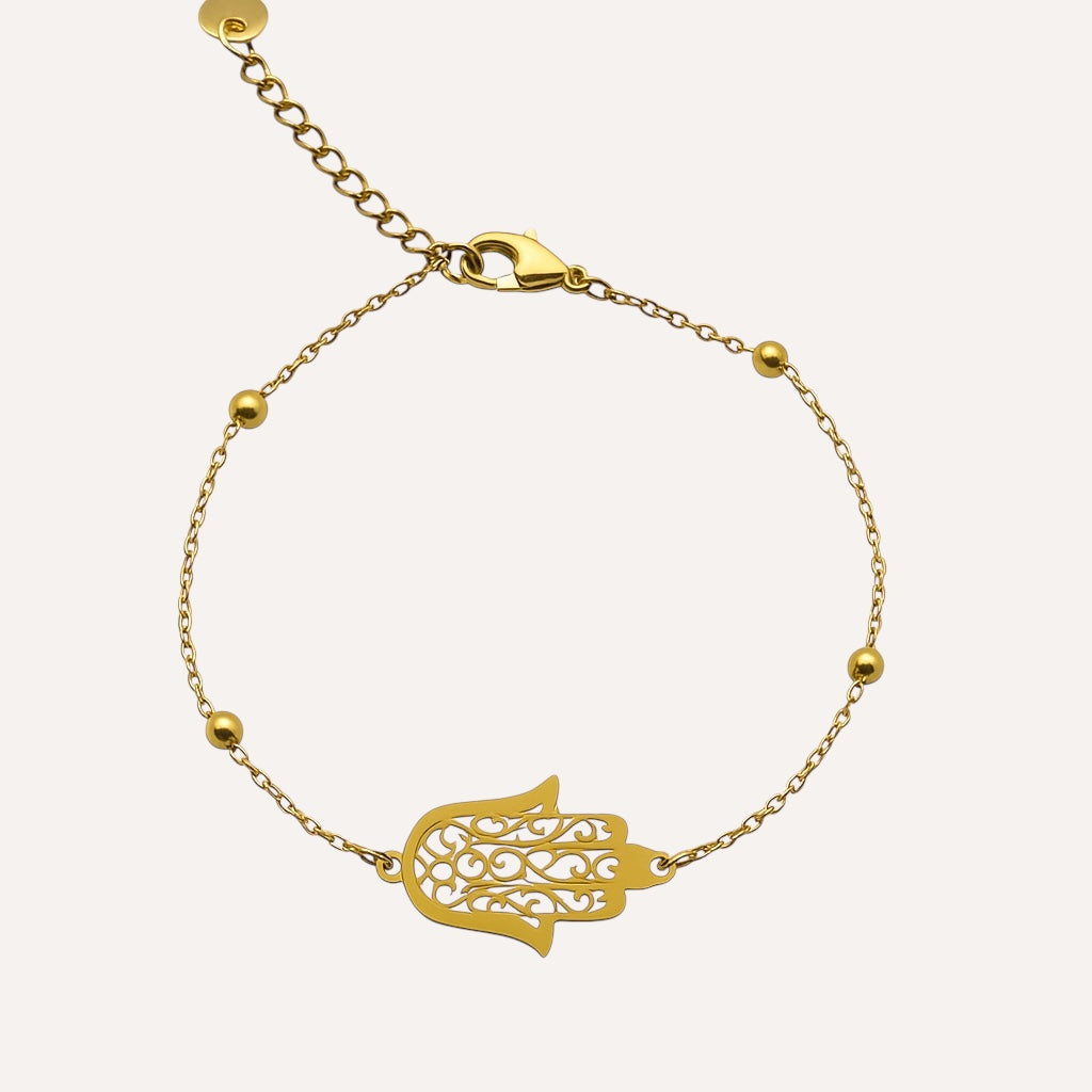Bracelet main de Fatma doré en acier inoxydable 316L Ordiajade, waterproof et hypoallergénique
