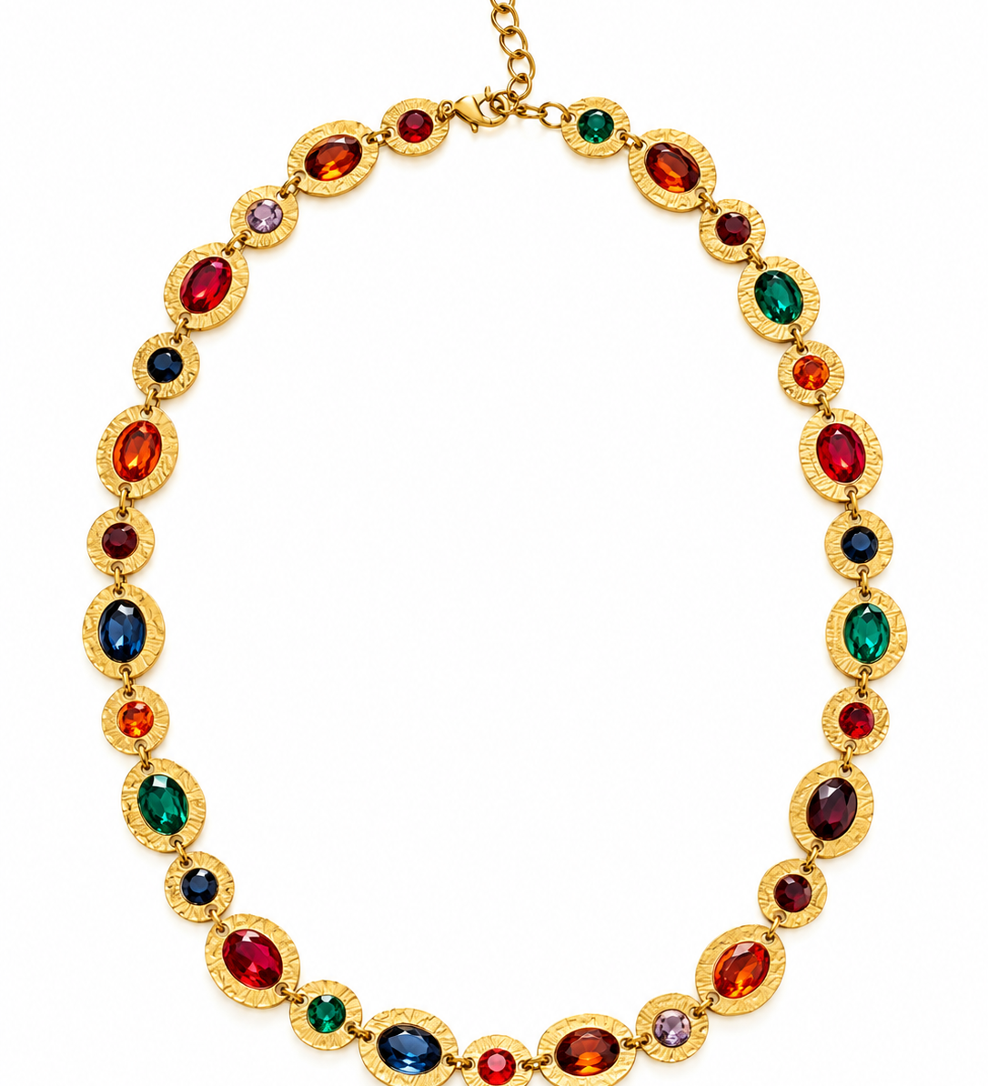 Collier Opéra à pierres multicolores et finition dorée texturée en acier inoxydable - Ordiajade