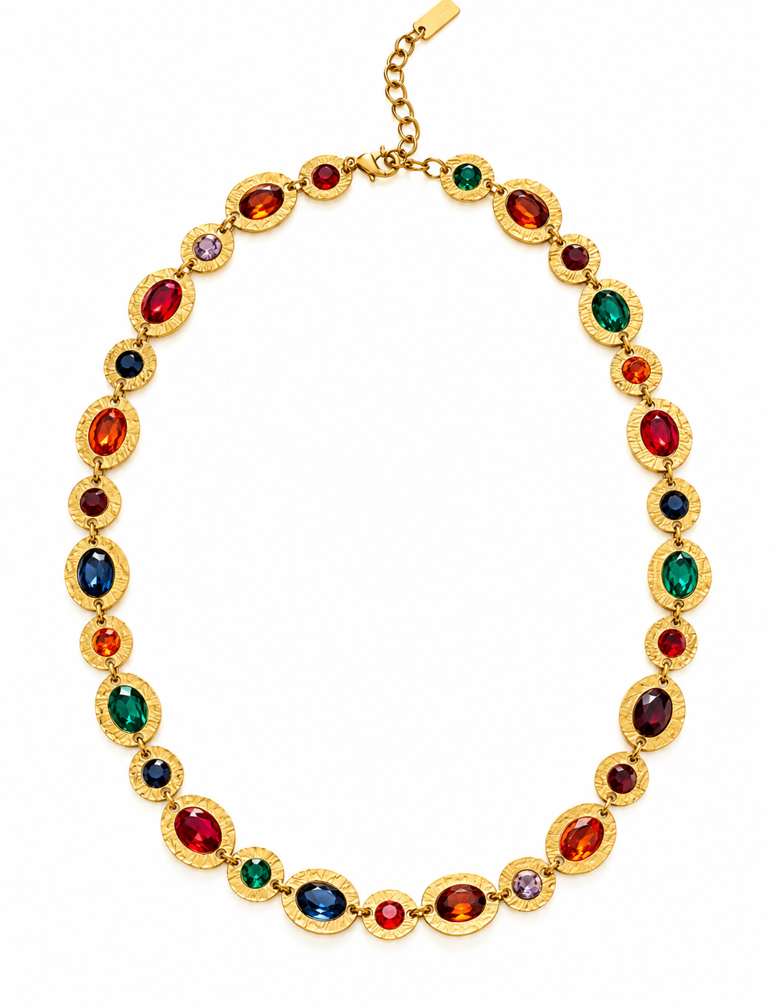Collier Opéra à pierres multicolores et finition dorée texturée en acier inoxydable - Ordiajade