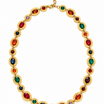 Collier Opéra à pierres multicolores et finition dorée texturée en acier inoxydable - Ordiajade