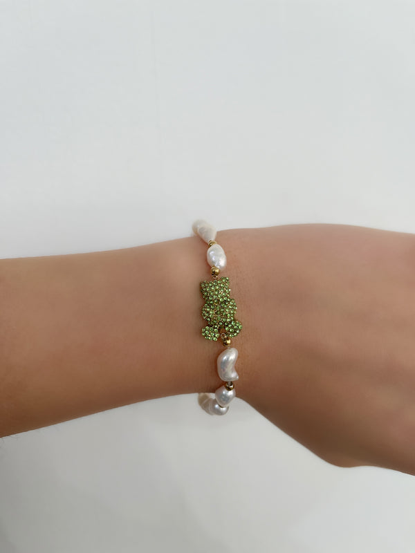 Bracelet Nounourse vert  perle d’eau douce