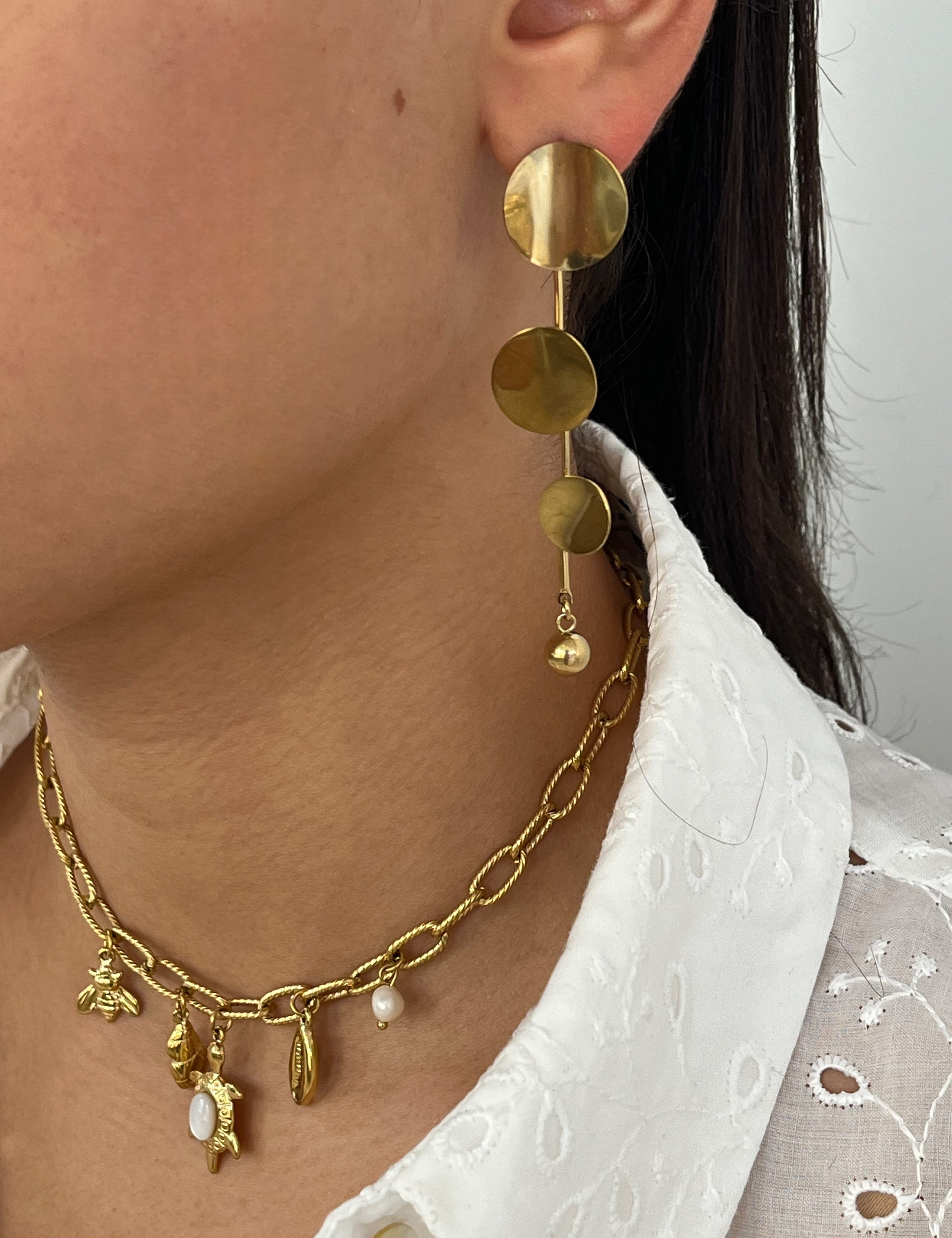 Boucle d’oreille Bali doré en acier inoxydable 316L Ordiajade, résistant à l’eau et hypoallergénique