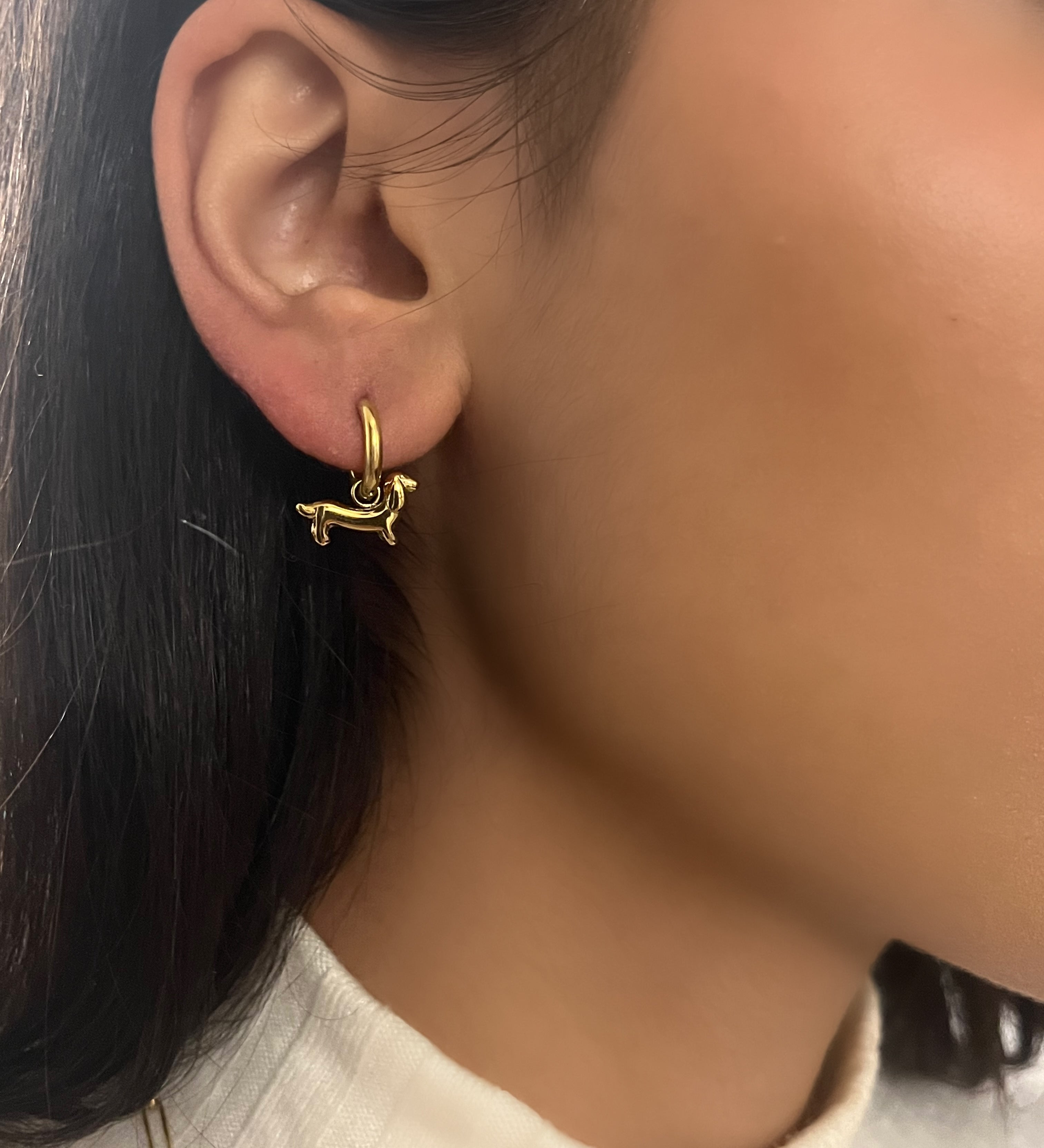 Boucle d’oreille Dog , chien doré en acier inoxydable 316L résistant à l’eau