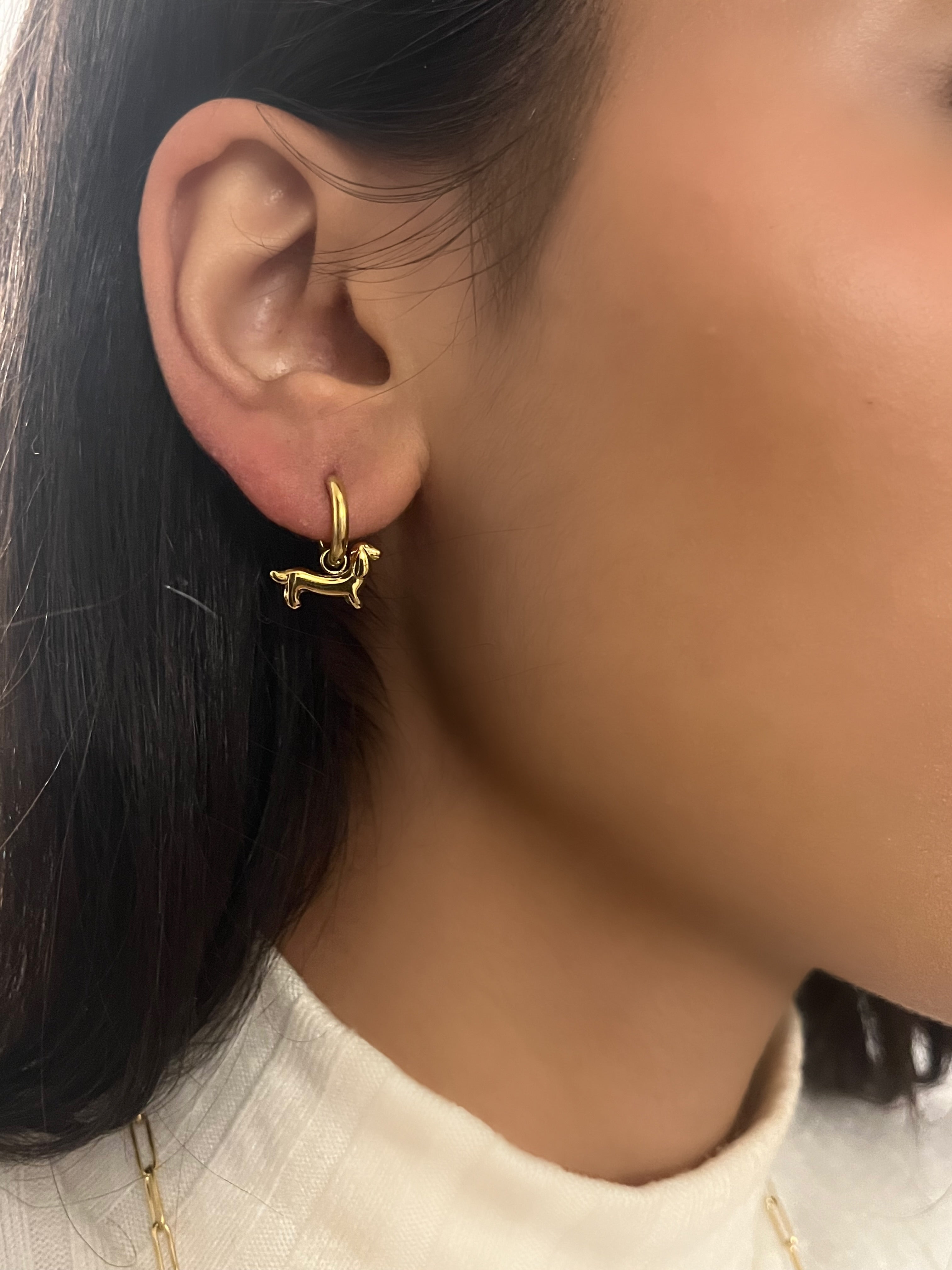 Boucle d’oreille Dog , chien doré en acier inoxydable 316L résistant à l’eau