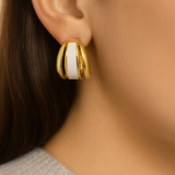 Boucle d’oreille Seya doré  et blanc en acier inoxydable 316L Ordiajade, waterproof et hypoallergénique
