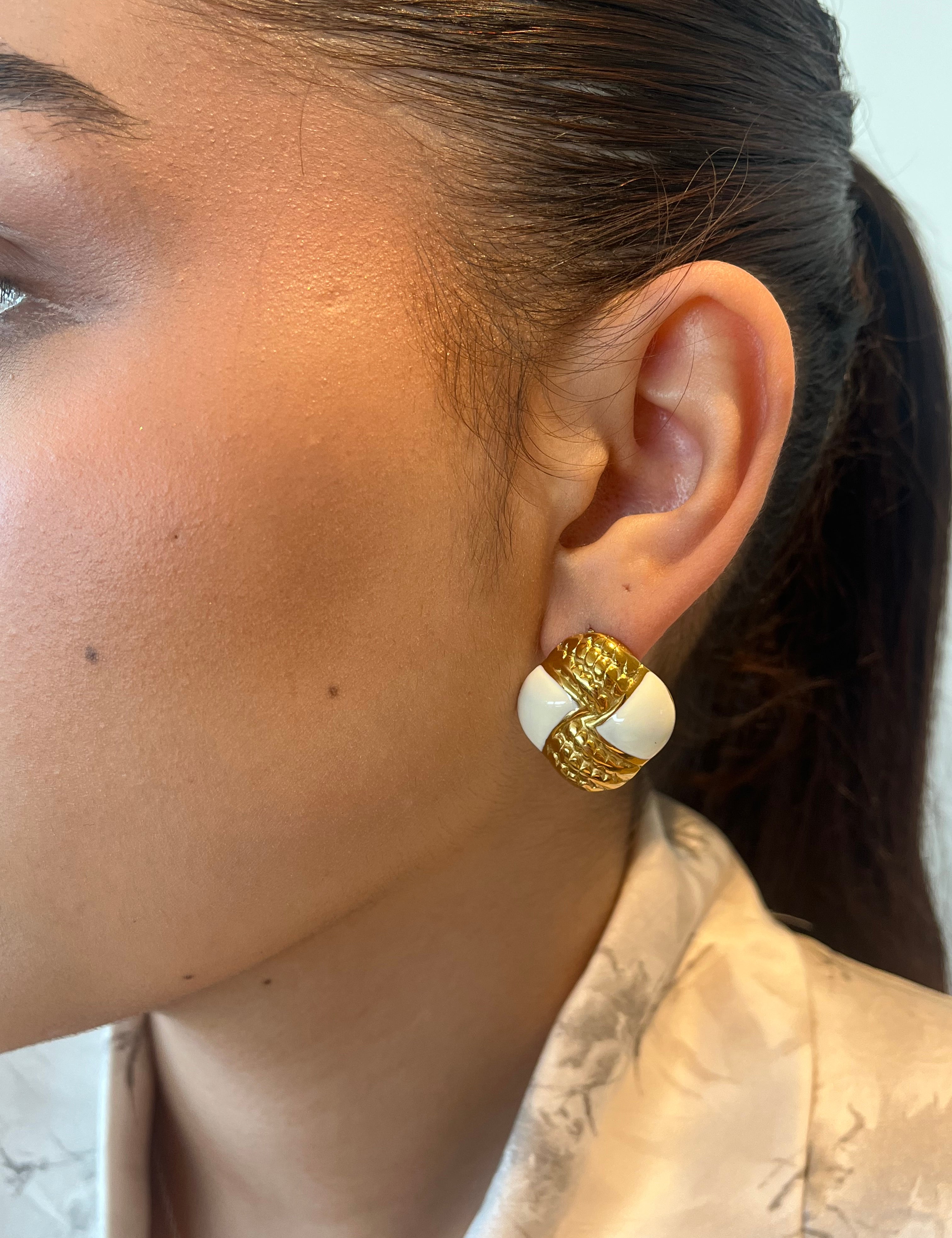 Boucle d’oreille Duo Blanc doré en acier inoxydable 316L Ordiajade, résistant à l’eau et hypoallergénique