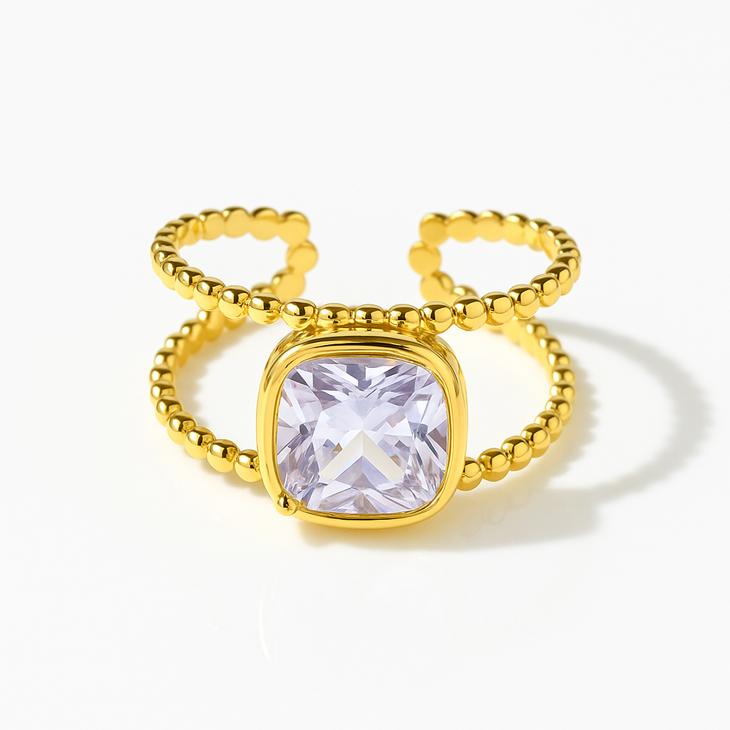 Bague Loane doré en acier inoxydable 316L Ordiajade, résistant à l’eau et hypoallergénique