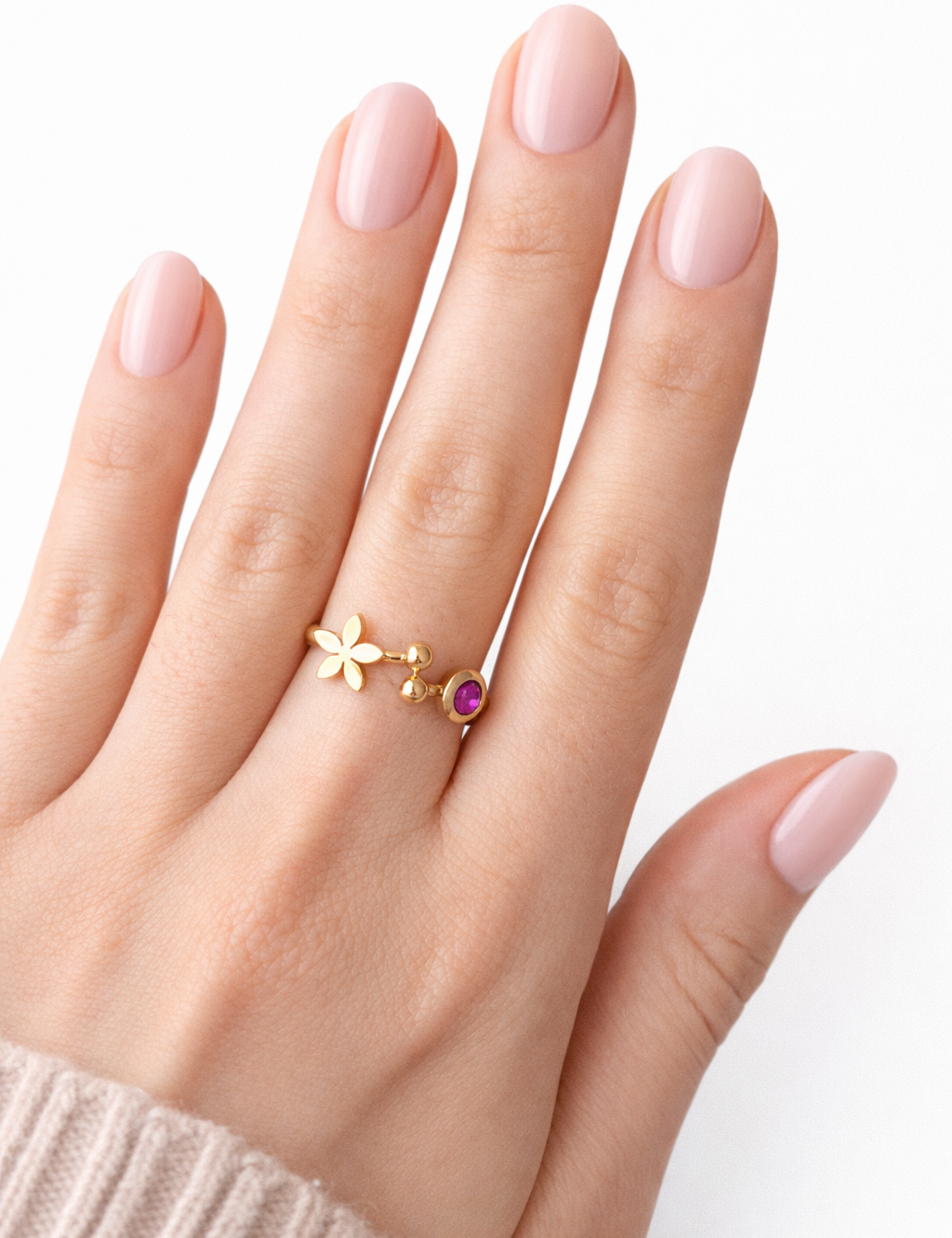 bague Charlotte portée acier inoxydable fleur pierre Ordiajade