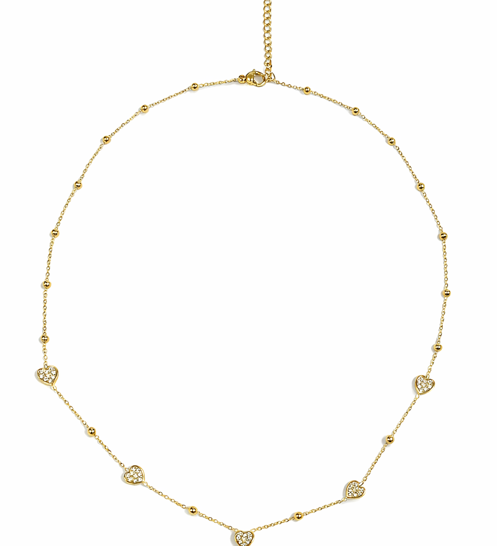 Collier Heart doré en acier inoxydable avec petits cœurs Ordiajade fond blanc