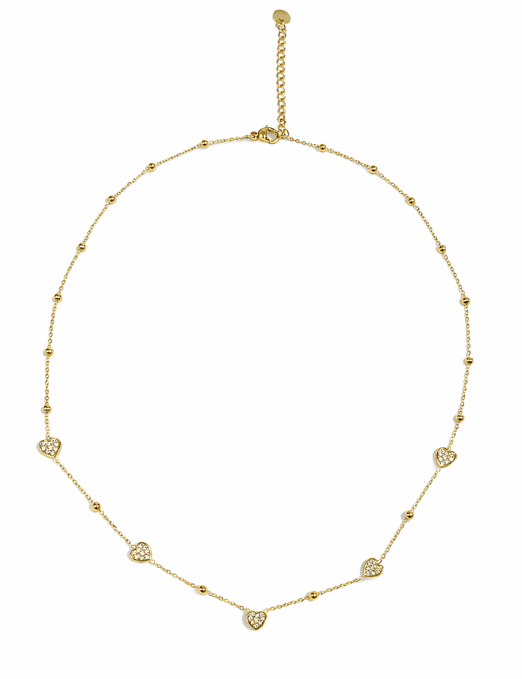 Collier Heart doré en acier inoxydable avec petits cœurs Ordiajade fond blanc