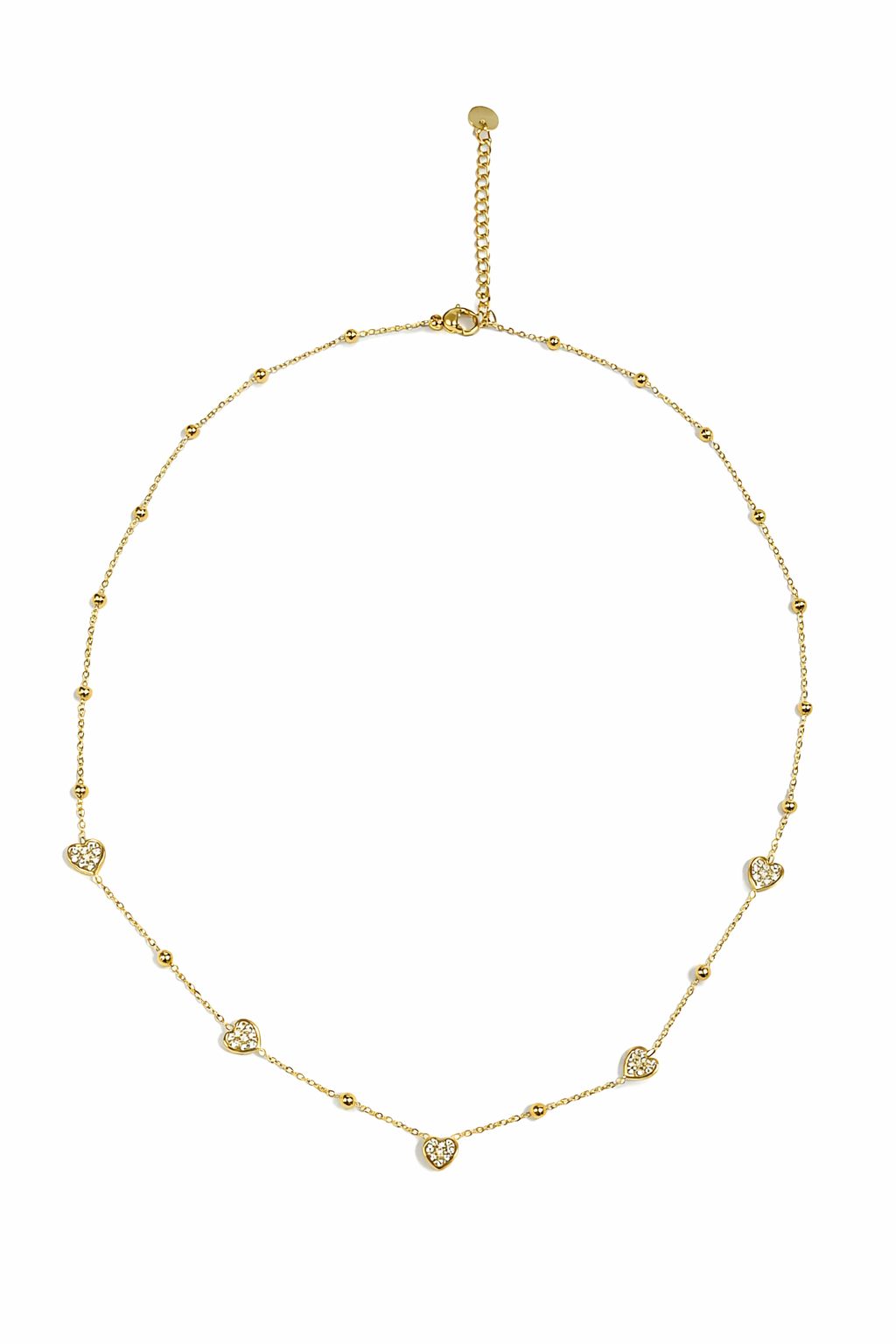 Collier Heart doré en acier inoxydable avec petits cœurs Ordiajade fond blanc