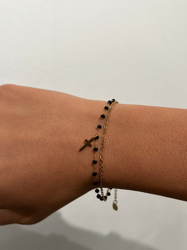 Bracelet doubles Chaîne Croix Nuit