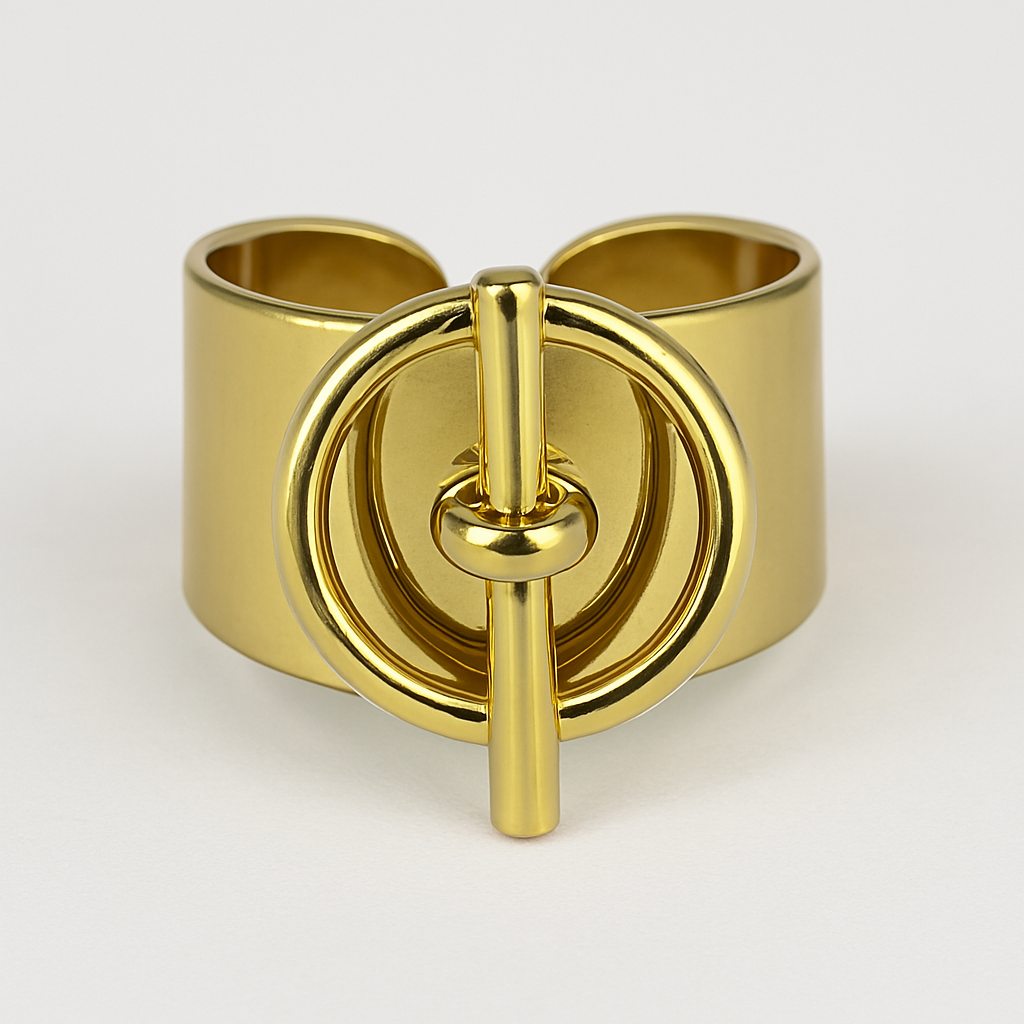 Bague Rayon dorée à fermoir anneau et barre, vue rapprochée - Ordiajade