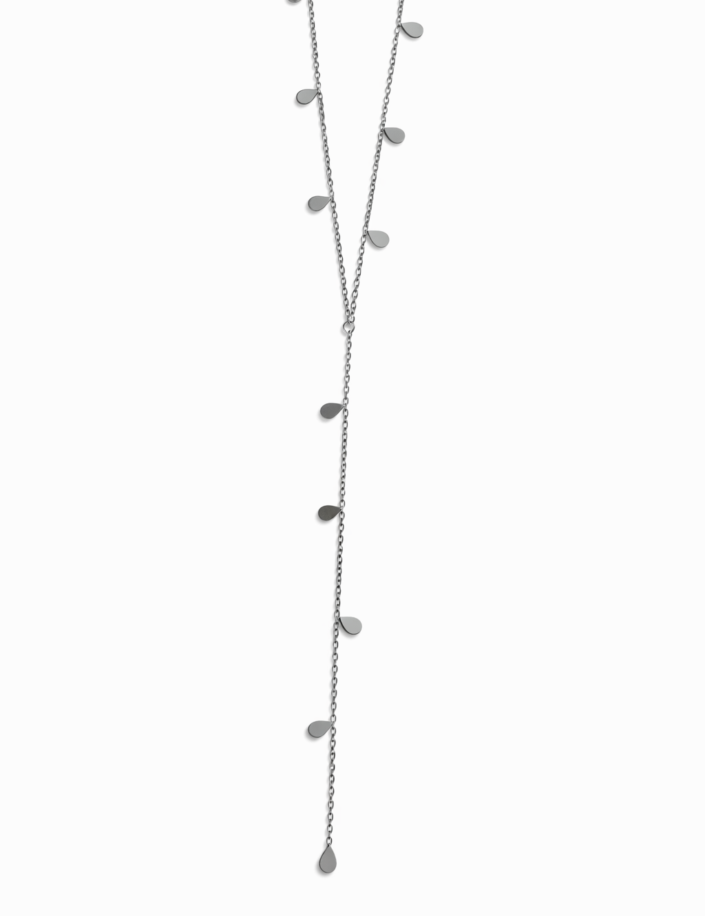 Collier en Y Drop argenté à petites pampilles, sur fond blanc - Ordiajade