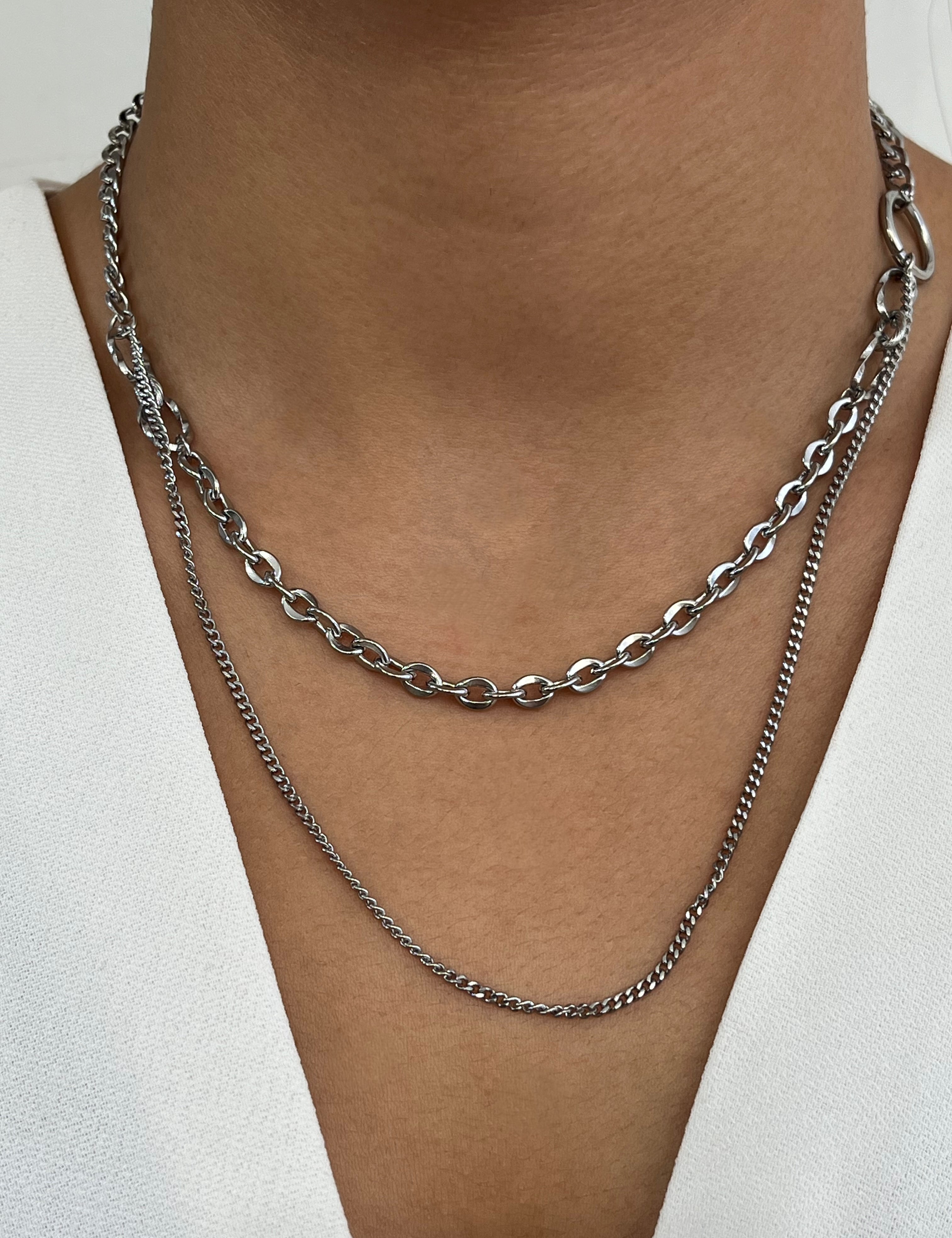 Collier Mixte argenté en acier inoxydable 316L Ordiajade, résistant à l’eau et hypoallergénique