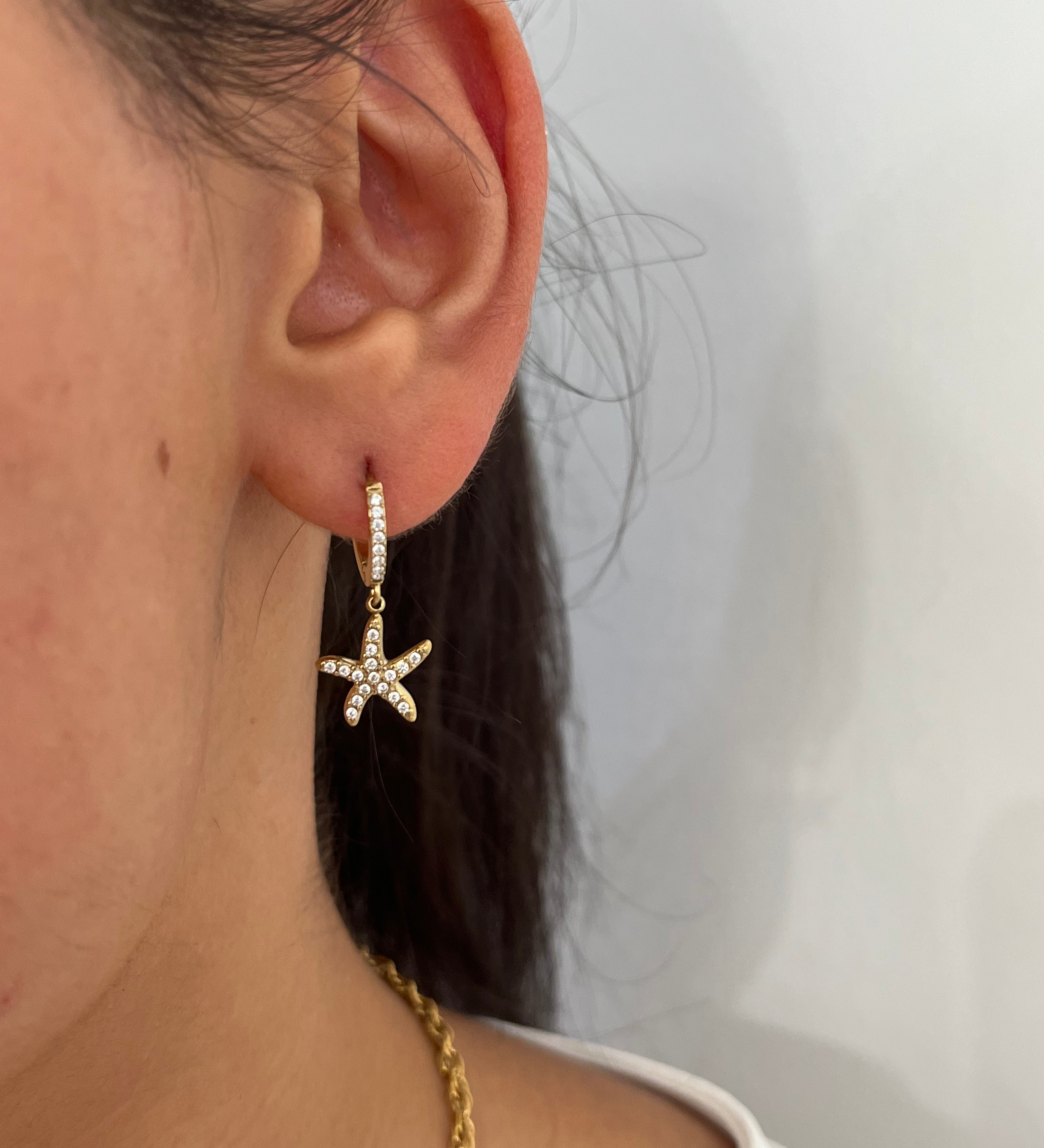 Mono boucle Starfish doré en acier inoxydable 316L Ordiajade, résistant à l’eau et hypoallergénique