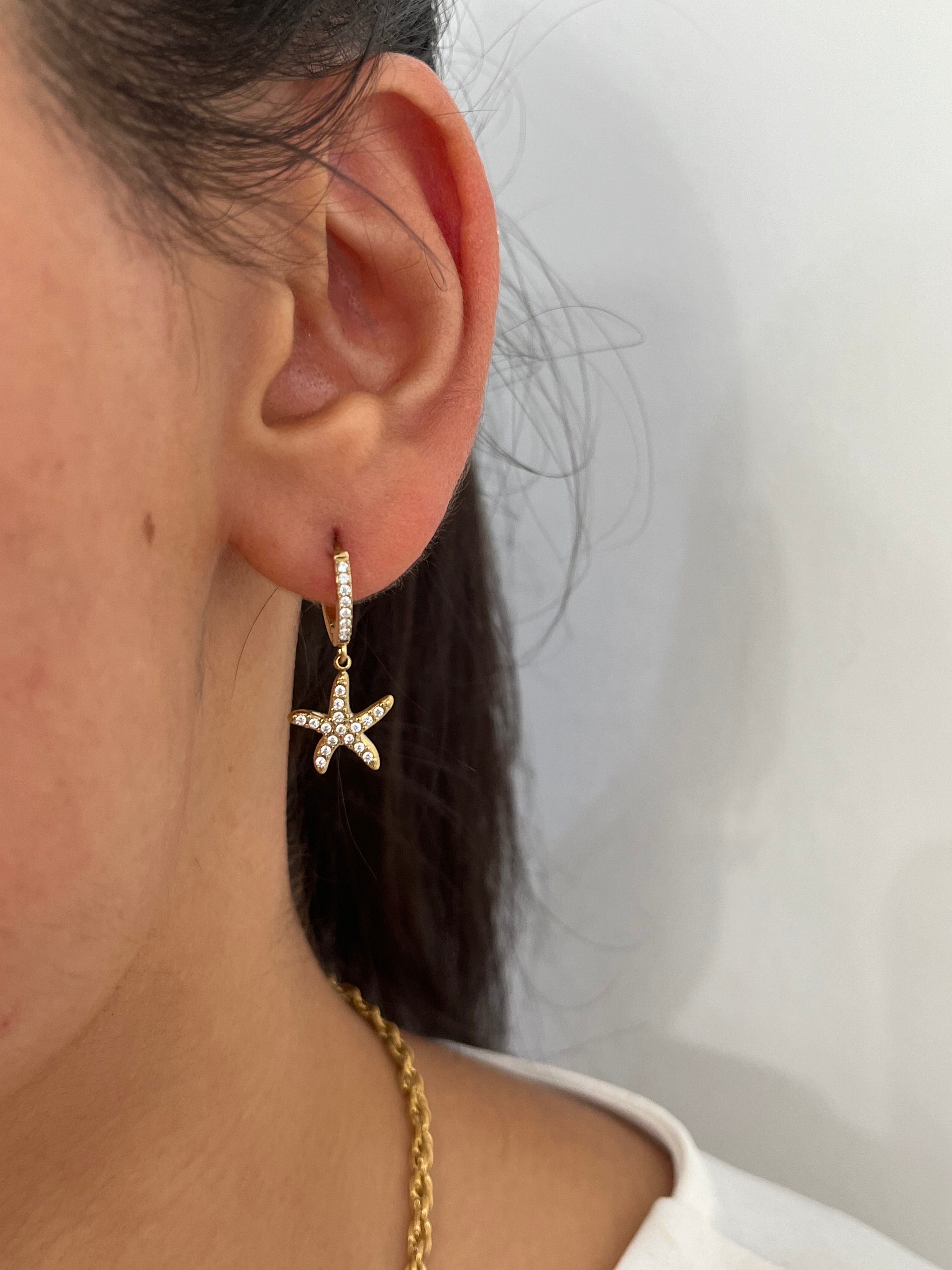 Mono boucle Starfish doré en acier inoxydable 316L Ordiajade, résistant à l’eau et hypoallergénique