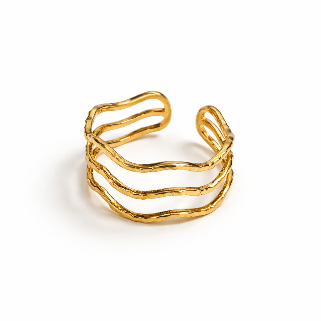 Bague Melya dorée réglable en acier inoxydable Ordiajade fond blanc