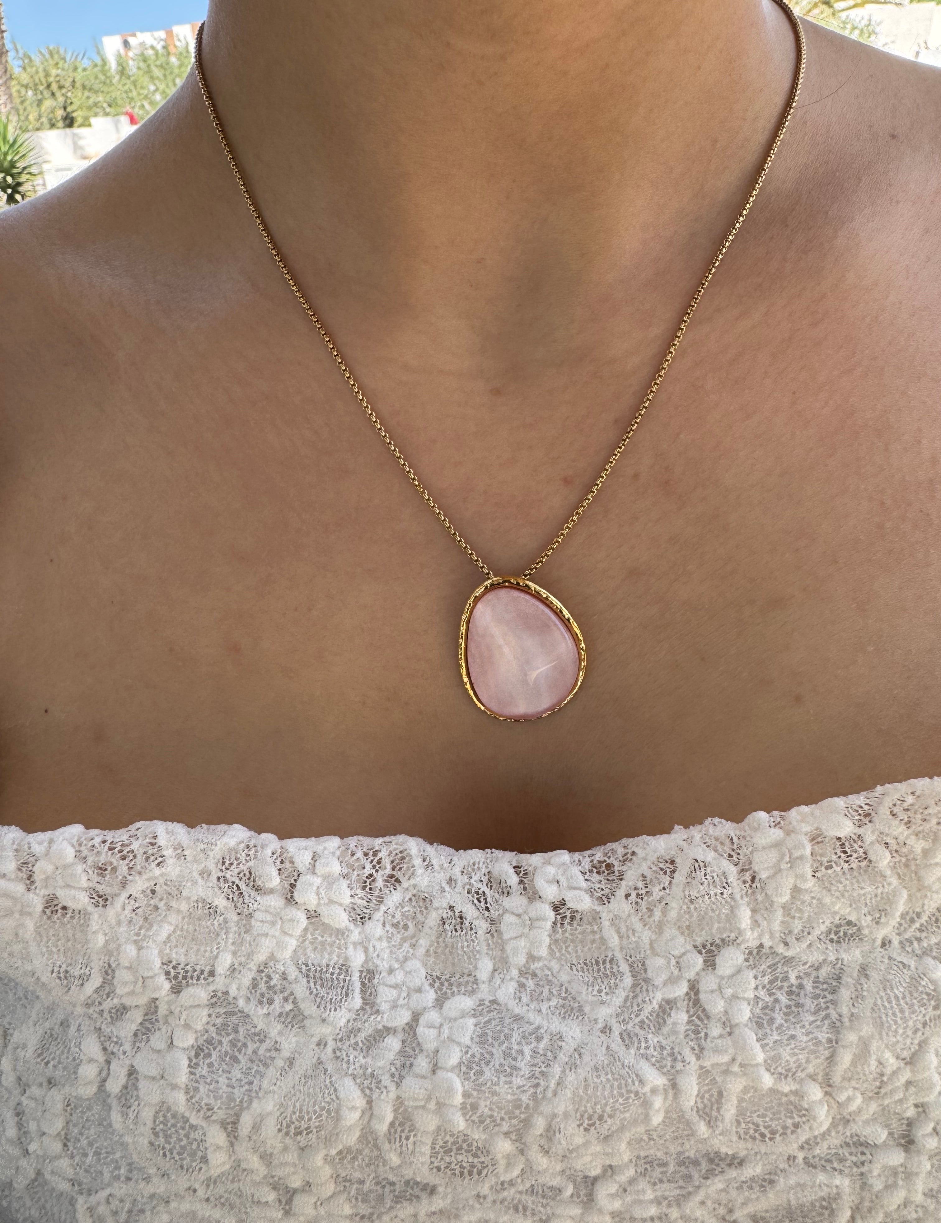  Collier Cléa doré en acier inoxydable 316L Ordiajade, résistant à l’eau et hypoallergénique