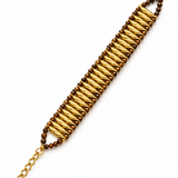 Bracelet Monceau à perles brunes facettées et maillons dorés torsadés - Ordiajade