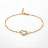 Bracelet cœur doré en acier inoxydable Ordiajade fond blanc