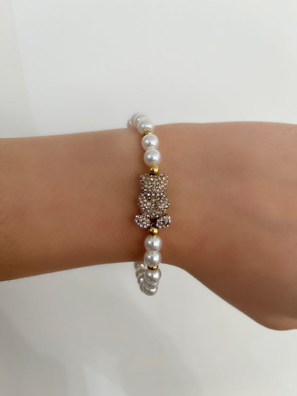 Bracelet Nounourse rose perle blanche