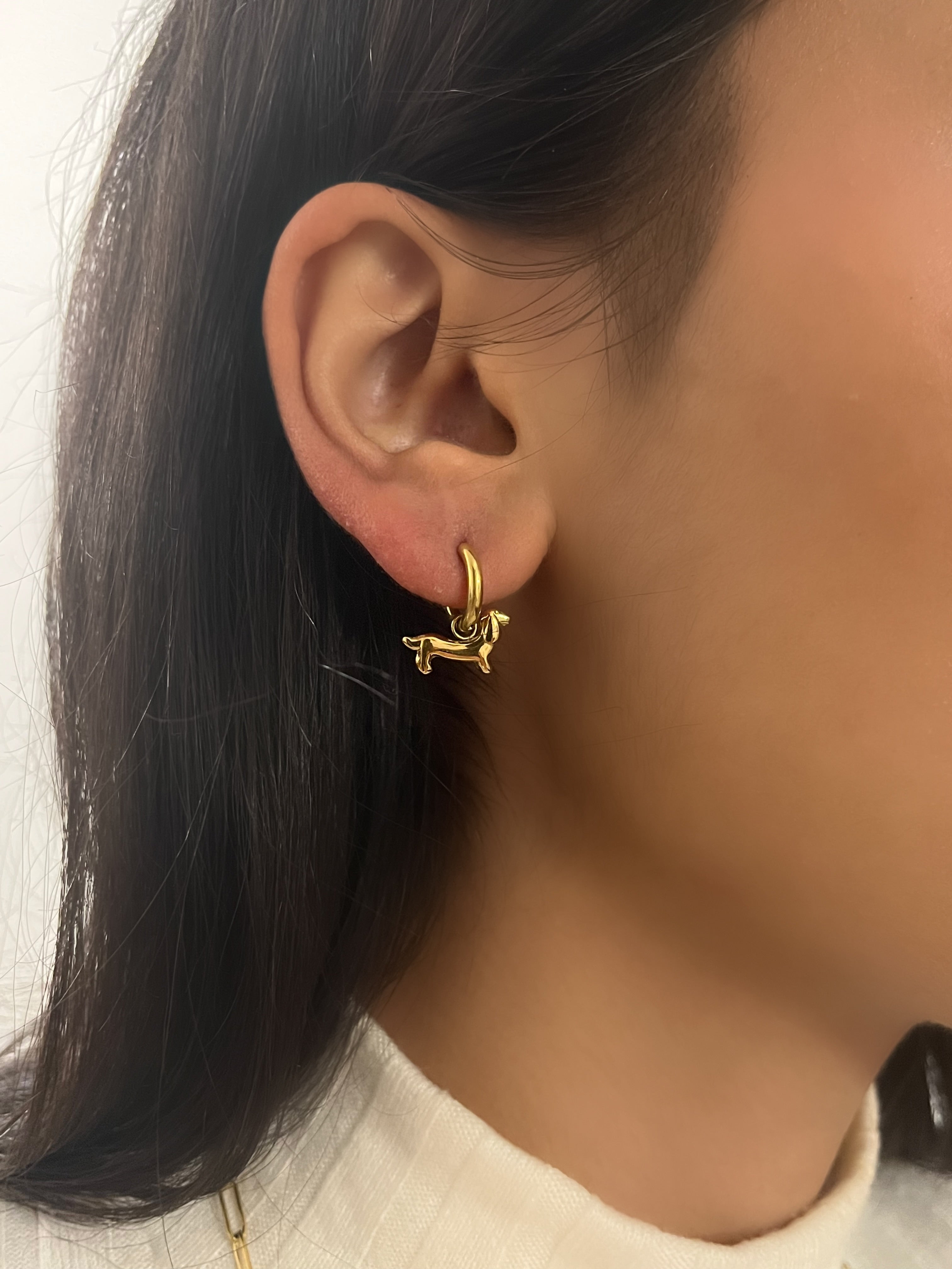 Boucle d’oreille Dog  chien doré en acier inoxydable 316L résistant à l’eau