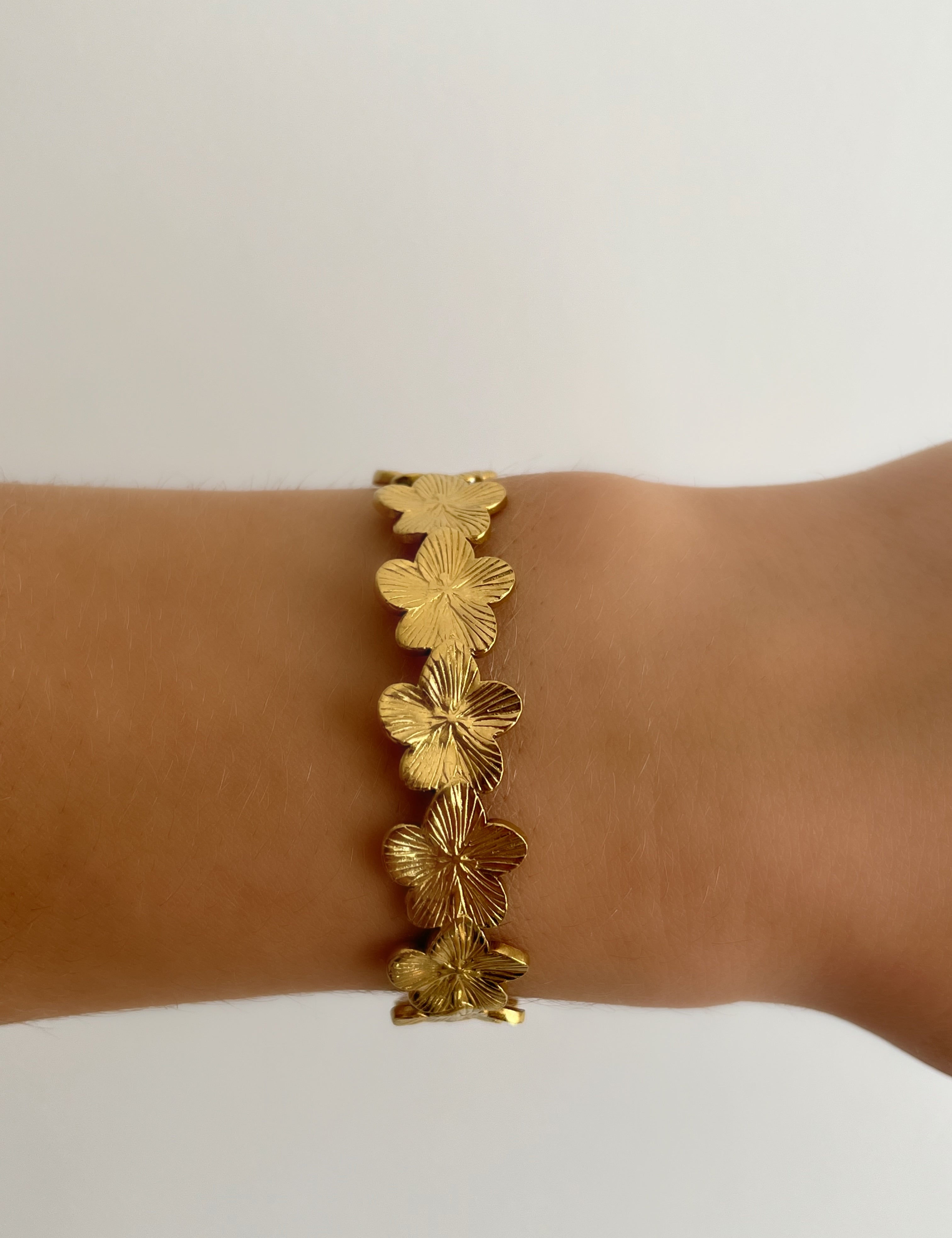 Bracelet Fleur d’été doré en acier inoxydable 316L Ordiajade, waterproof et hypoallergénique
