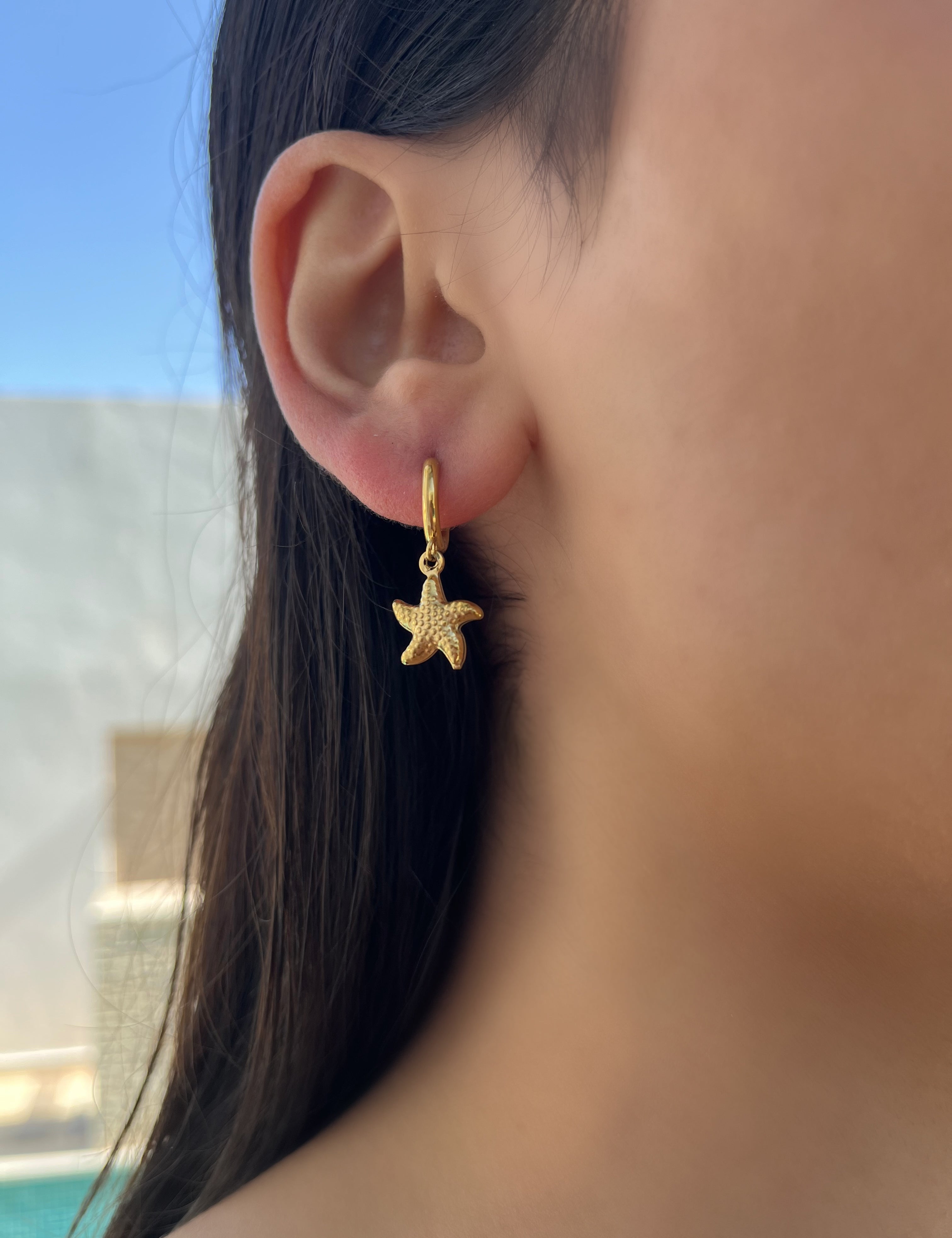 Boucle d’oreille Sirena  doré en acier inoxydable 316L Ordiajade, résistant à l’eau et hypoallergénique