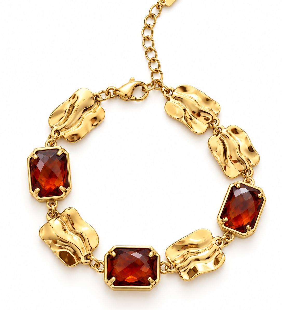 Bracelet Rivoli à pierres facettées couleur ambre et maillons dorés en acier inoxydable - Ordiajade