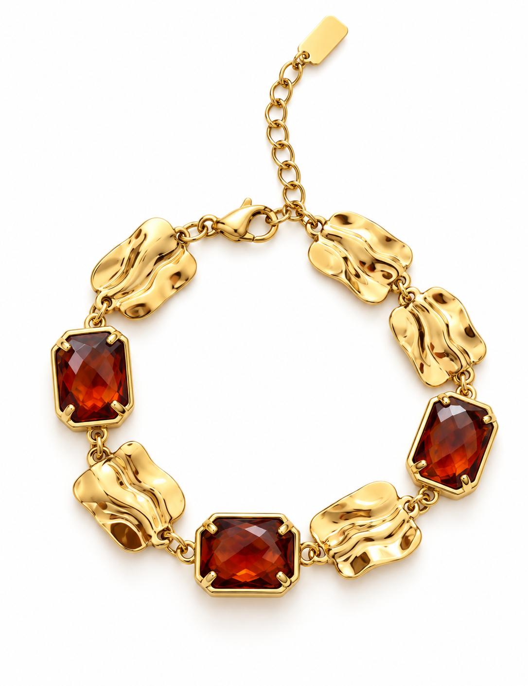 Bracelet Rivoli à pierres facettées couleur ambre et maillons dorés en acier inoxydable - Ordiajade
