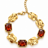 Bracelet Rivoli à pierres facettées couleur ambre et maillons dorés en acier inoxydable - Ordiajade