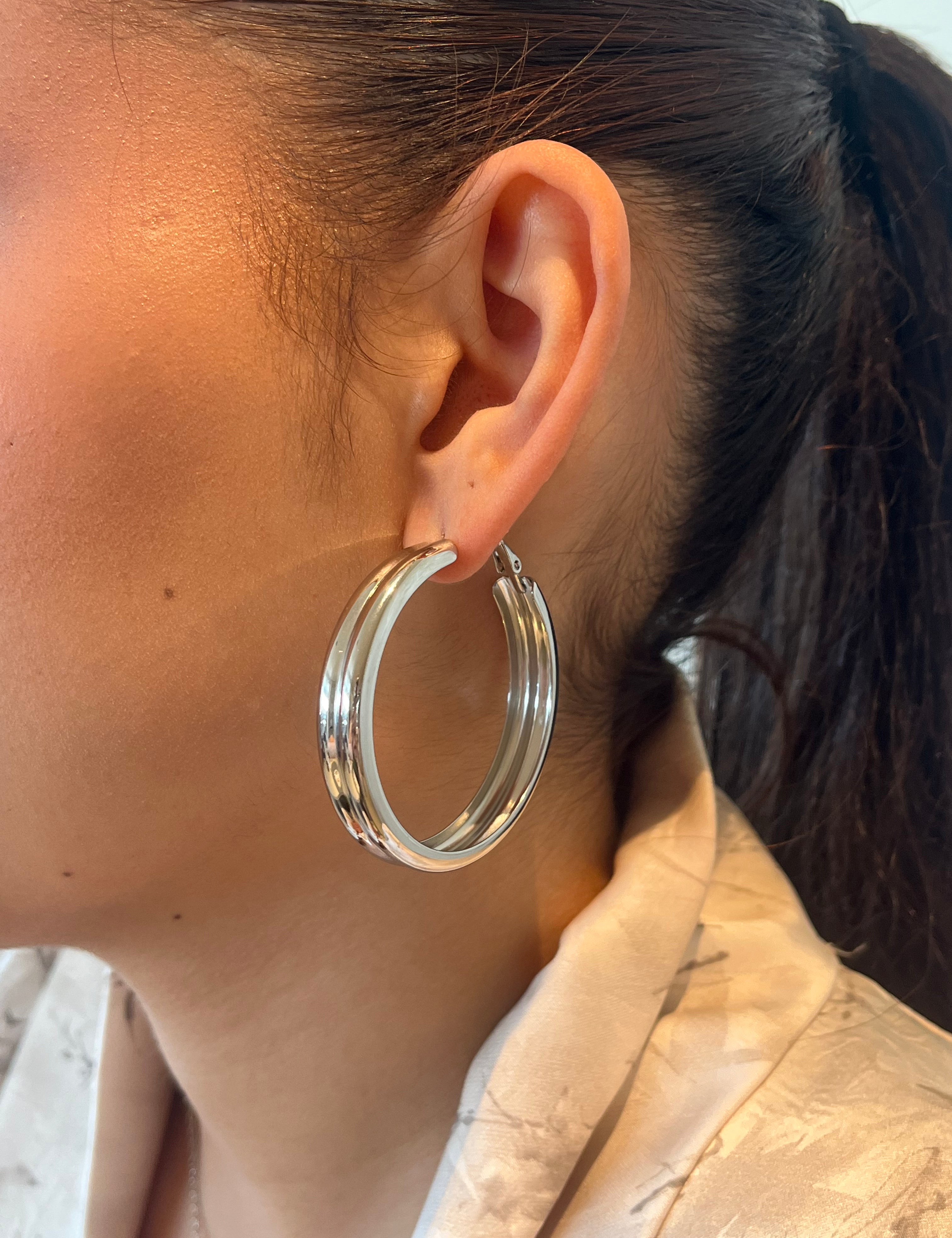 Boucle d’oreille Lyssa argent en acier inoxydable 316L Ordiajade, résistant à l’eau et hypoallergénique
