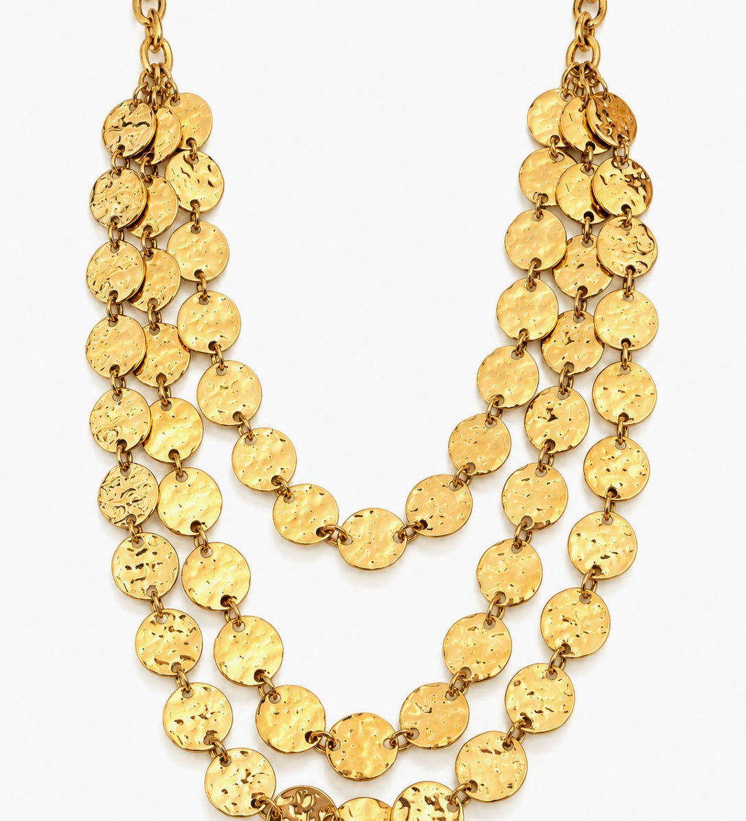 Collier Bastille doré trois rangs à médailles rondes martelées en acier inoxydable - Ordiajade