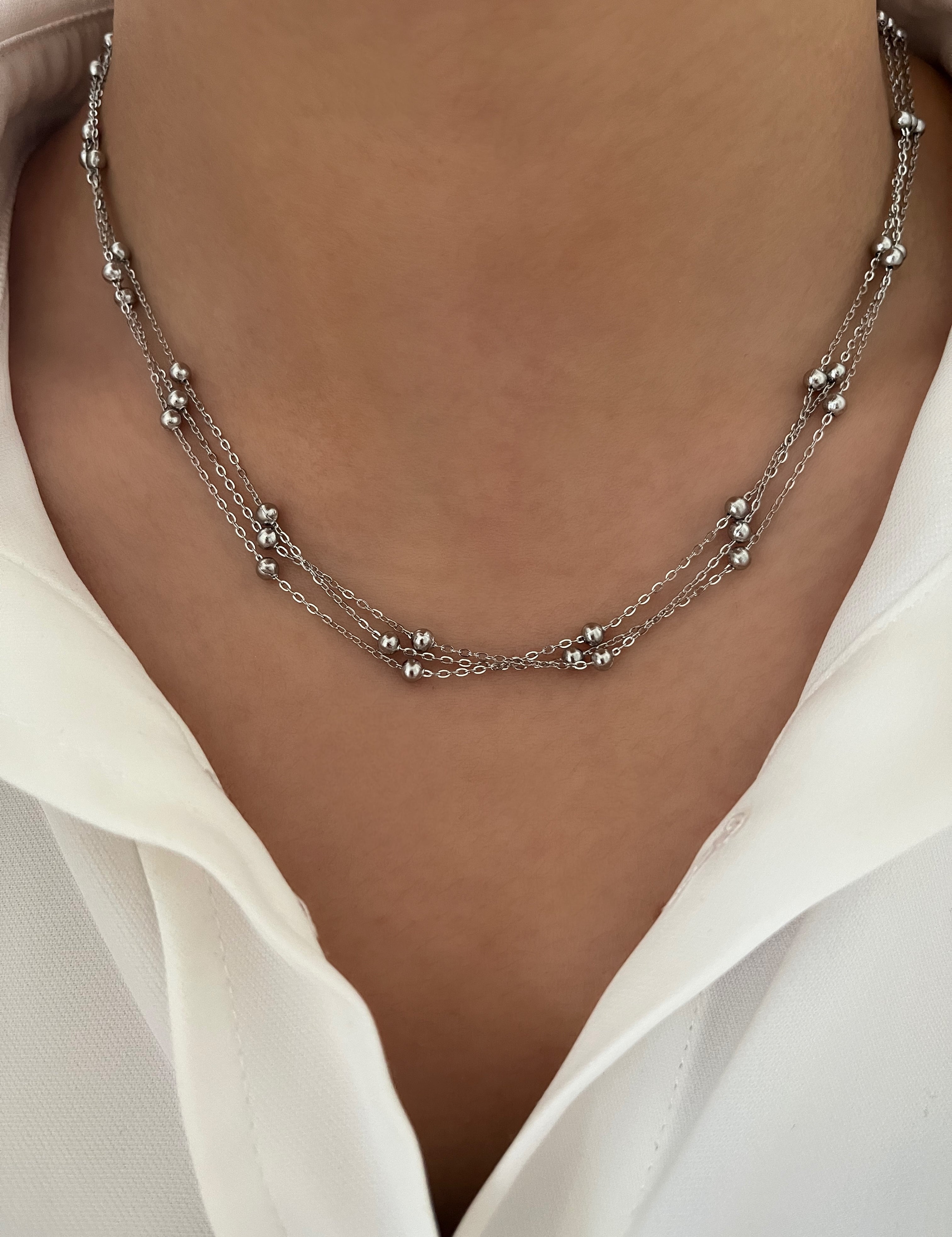 Collier Calyndra argenté en acier inoxydable 316L Ordiajade, résistant à l’eau et hypoallergénique
