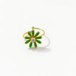Bague Flower Green  doré en acier inoxydable 316L Ordiajade, résistant à l’eau et hypoallergénique