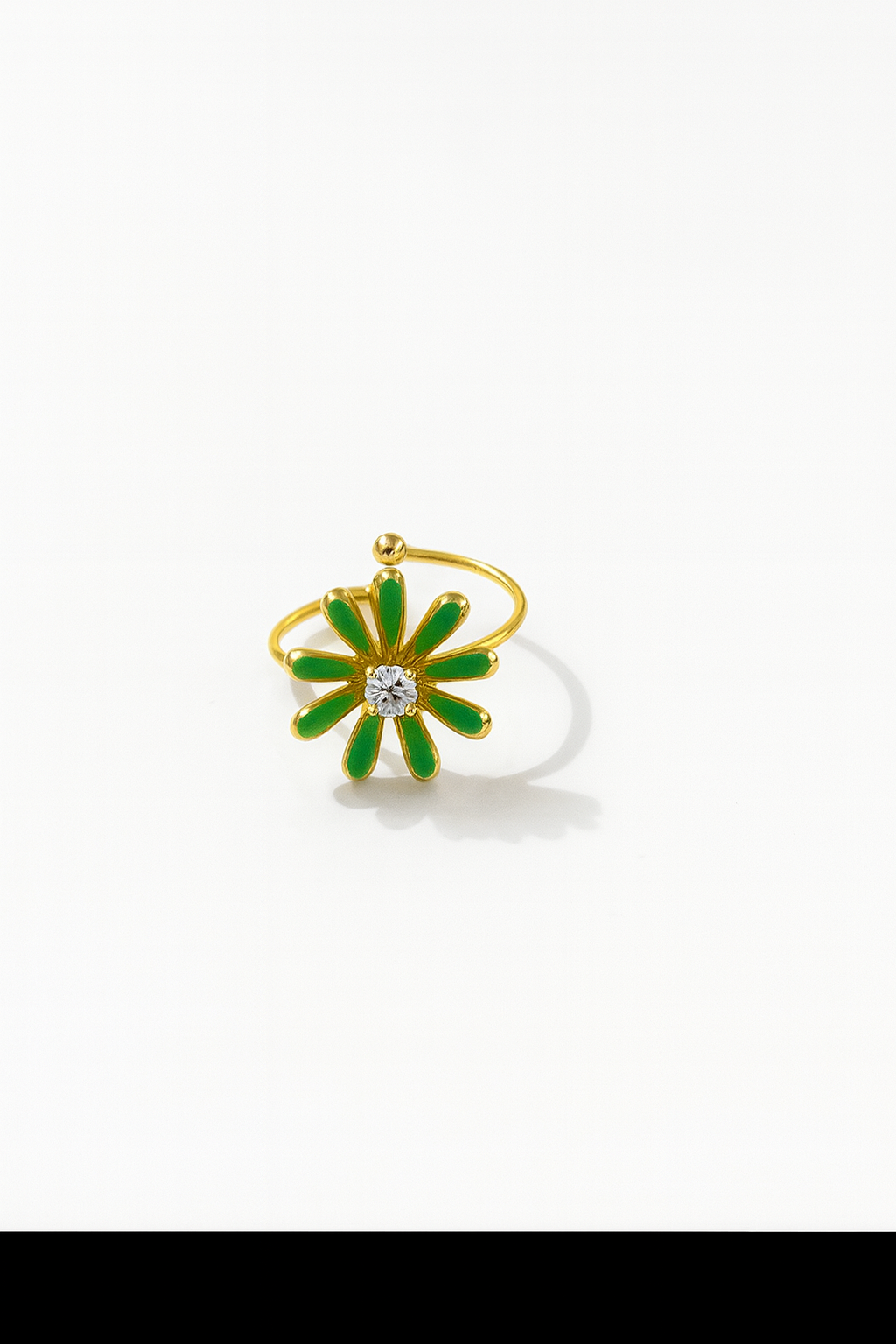 Bague Flower Green  doré en acier inoxydable 316L Ordiajade, résistant à l’eau et hypoallergénique
