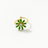 Bague Flower Green  doré en acier inoxydable 316L Ordiajade, résistant à l’eau et hypoallergénique