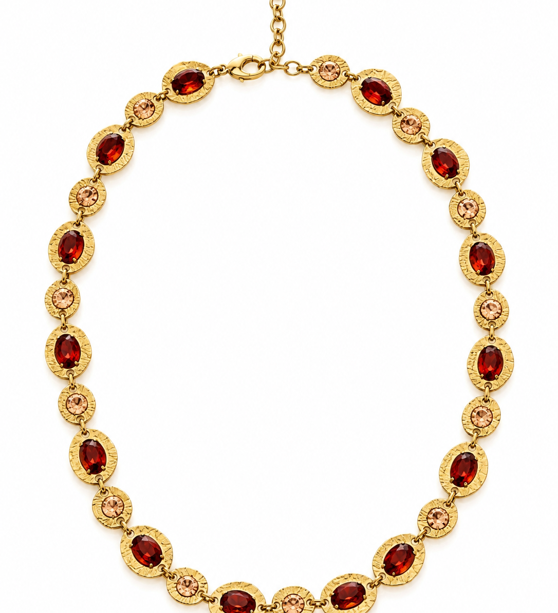 Collier Tuileries à pierres marron et médaillons dorés texturés en acier inoxydable - Ordiajade