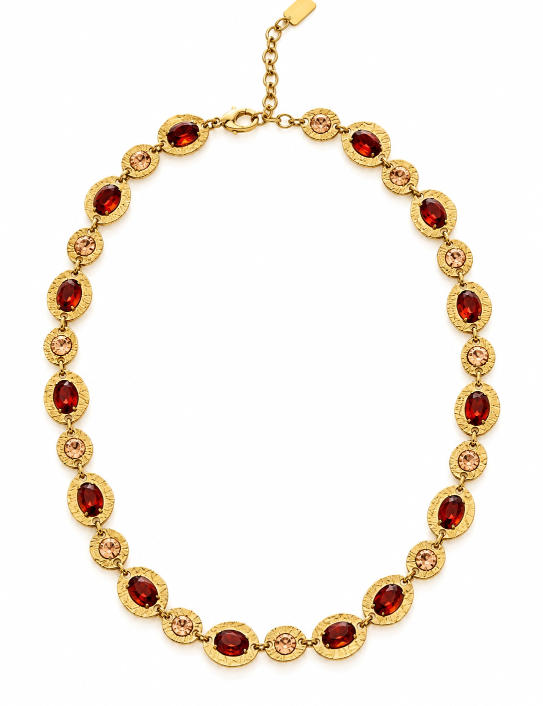Collier Tuileries à pierres marron et médaillons dorés texturés en acier inoxydable - Ordiajade