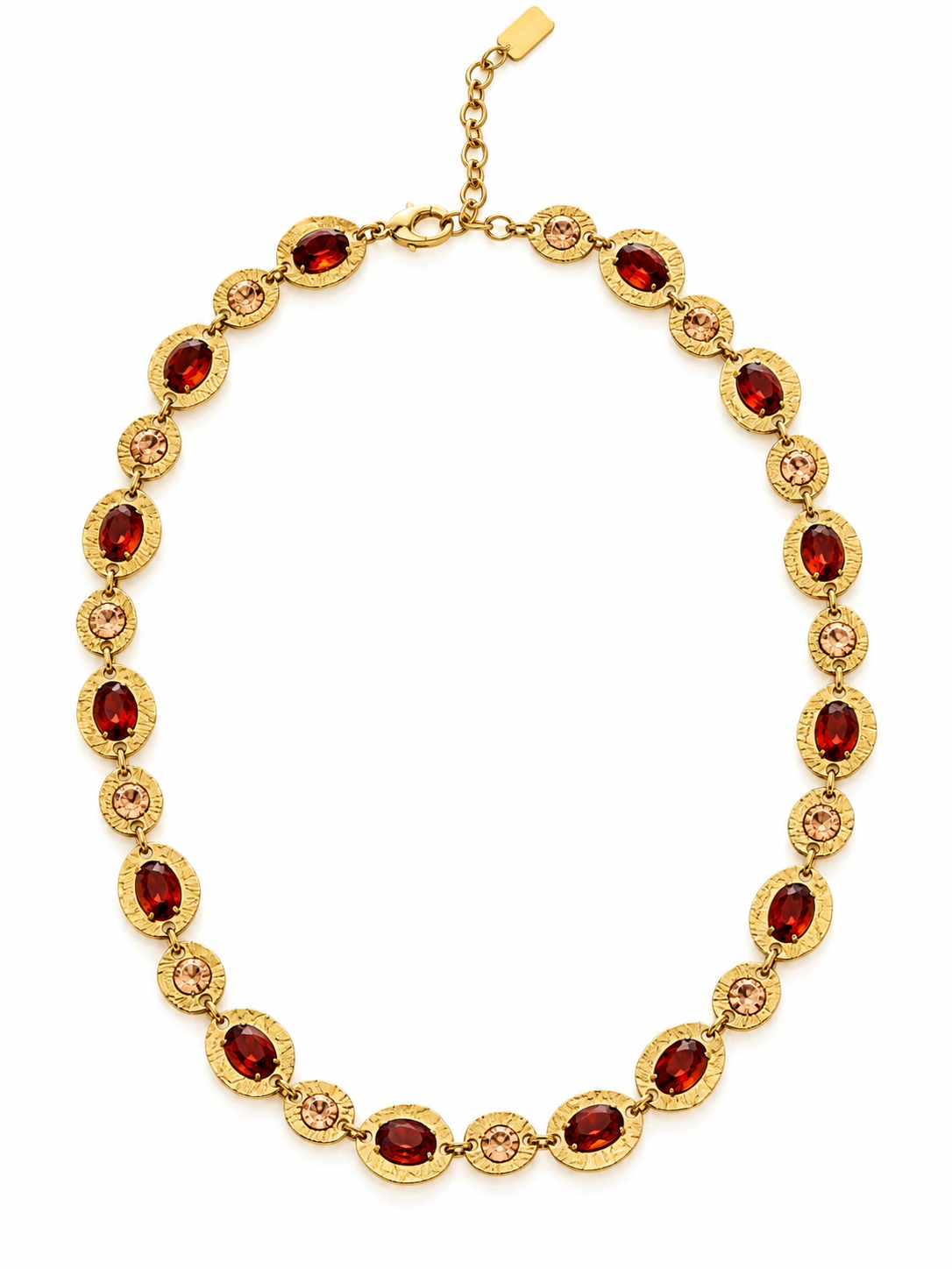 Collier Tuileries à pierres marron et médaillons dorés texturés en acier inoxydable - Ordiajade