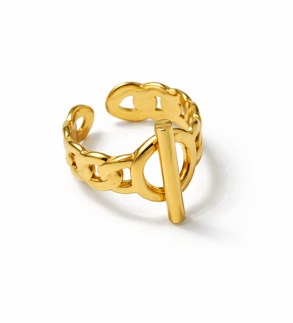 Bague Leween dorée femme acier inoxydable ajustable