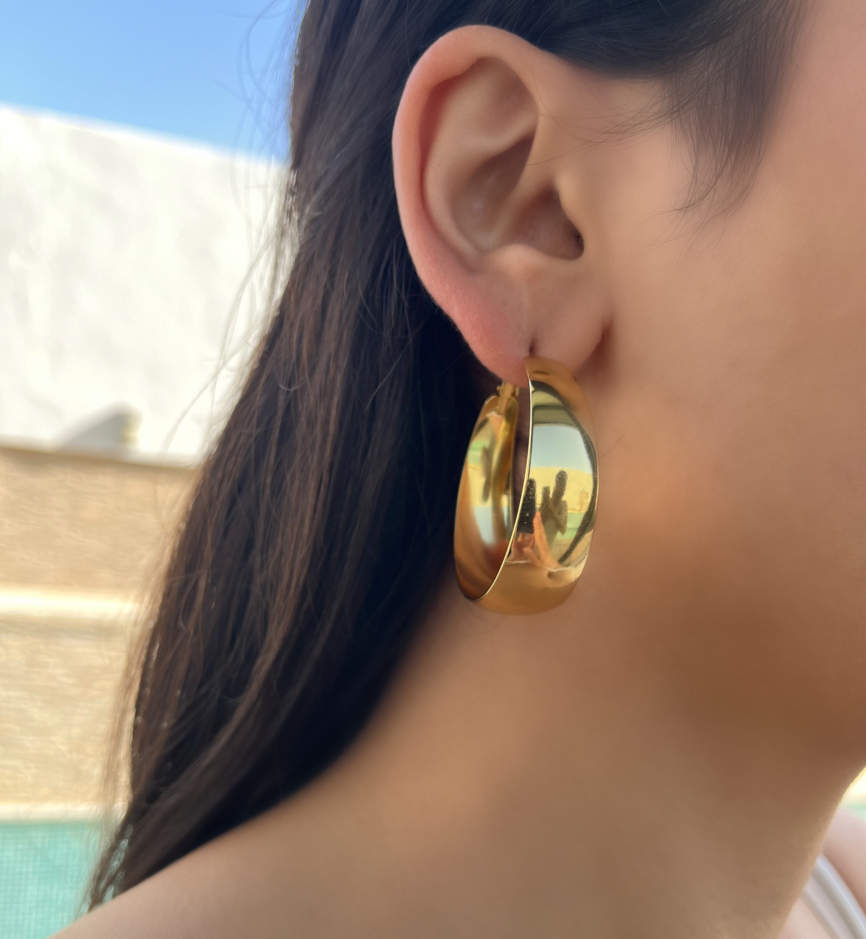 Boucle d’oreille Edwina grande  doré en acier inoxydable 316L Ordiajade, résistant à l’eau et hypoallergénique