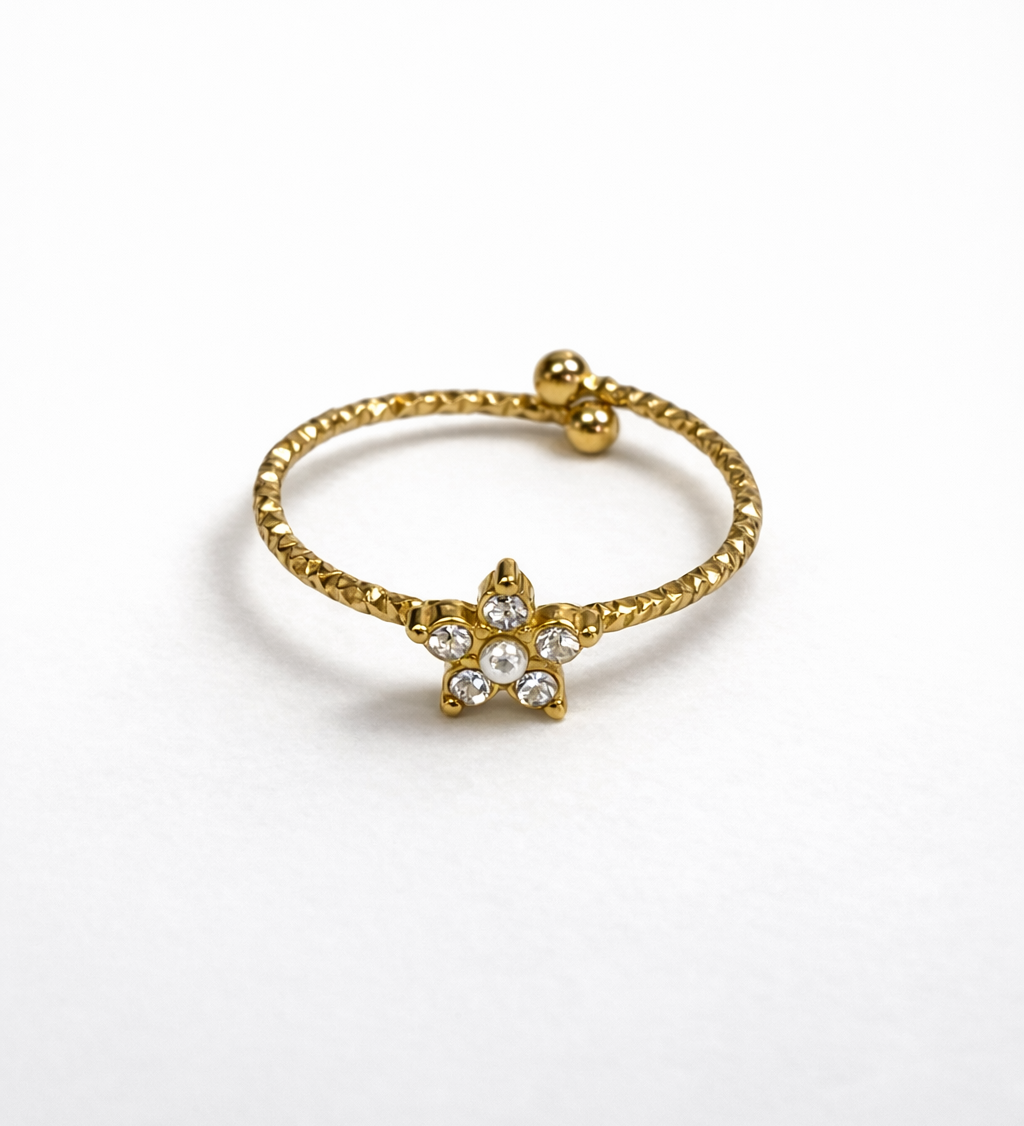 Bague Telia dorée réglable en acier inoxydable Ordiajade fond blanc