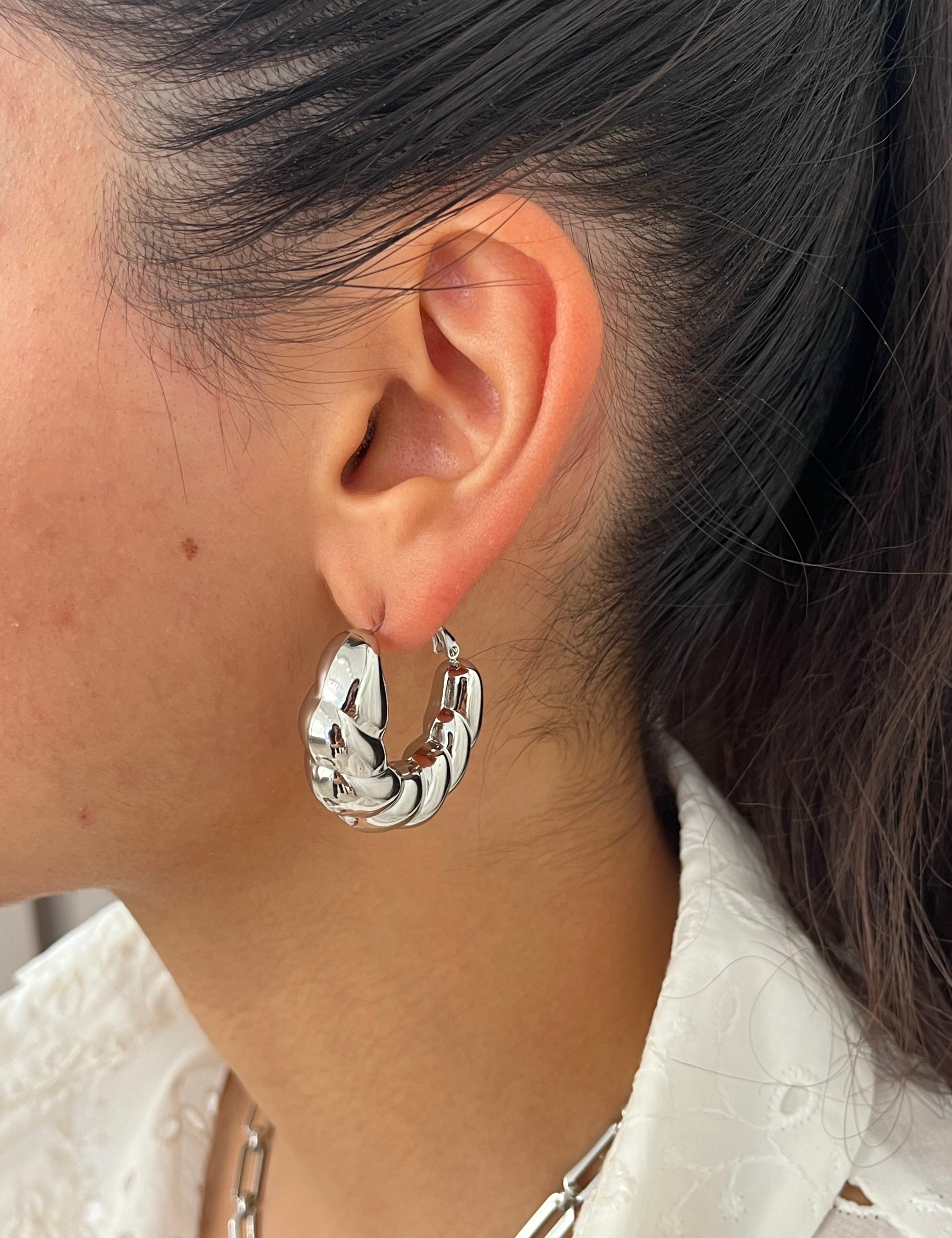 Boucle d’oreille Haudacieuse argent en acier inoxydable 316L Ordiajade, résistant à l’eau et hypoallergénique
