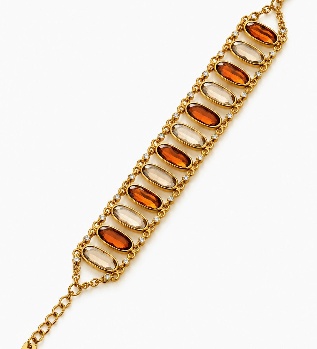 Bracelet Dauphine doré à pierres ovales ambrées et champagne en acier inoxydable - Ordiajade