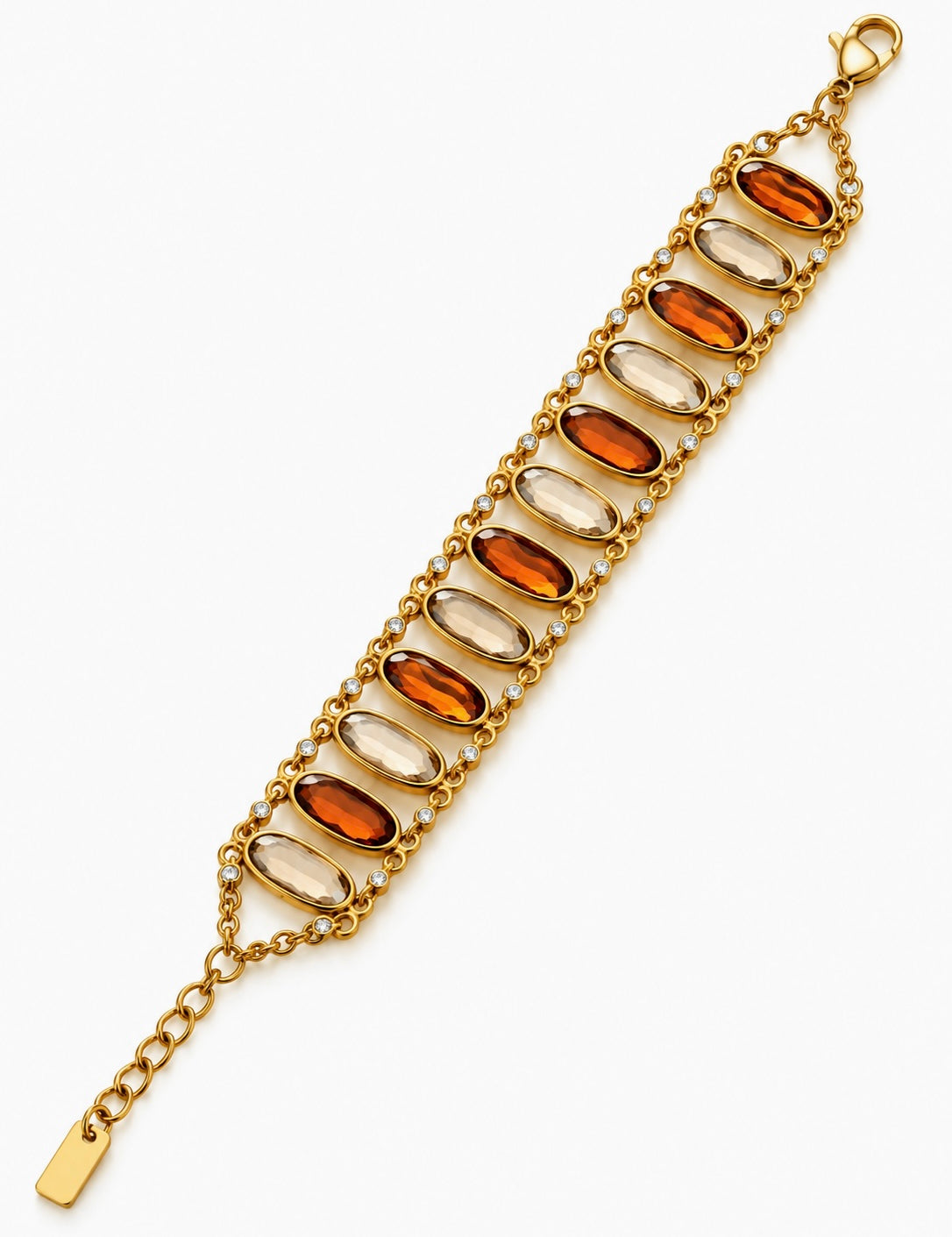 Bracelet Dauphine doré à pierres ovales ambrées et champagne en acier inoxydable - Ordiajade
